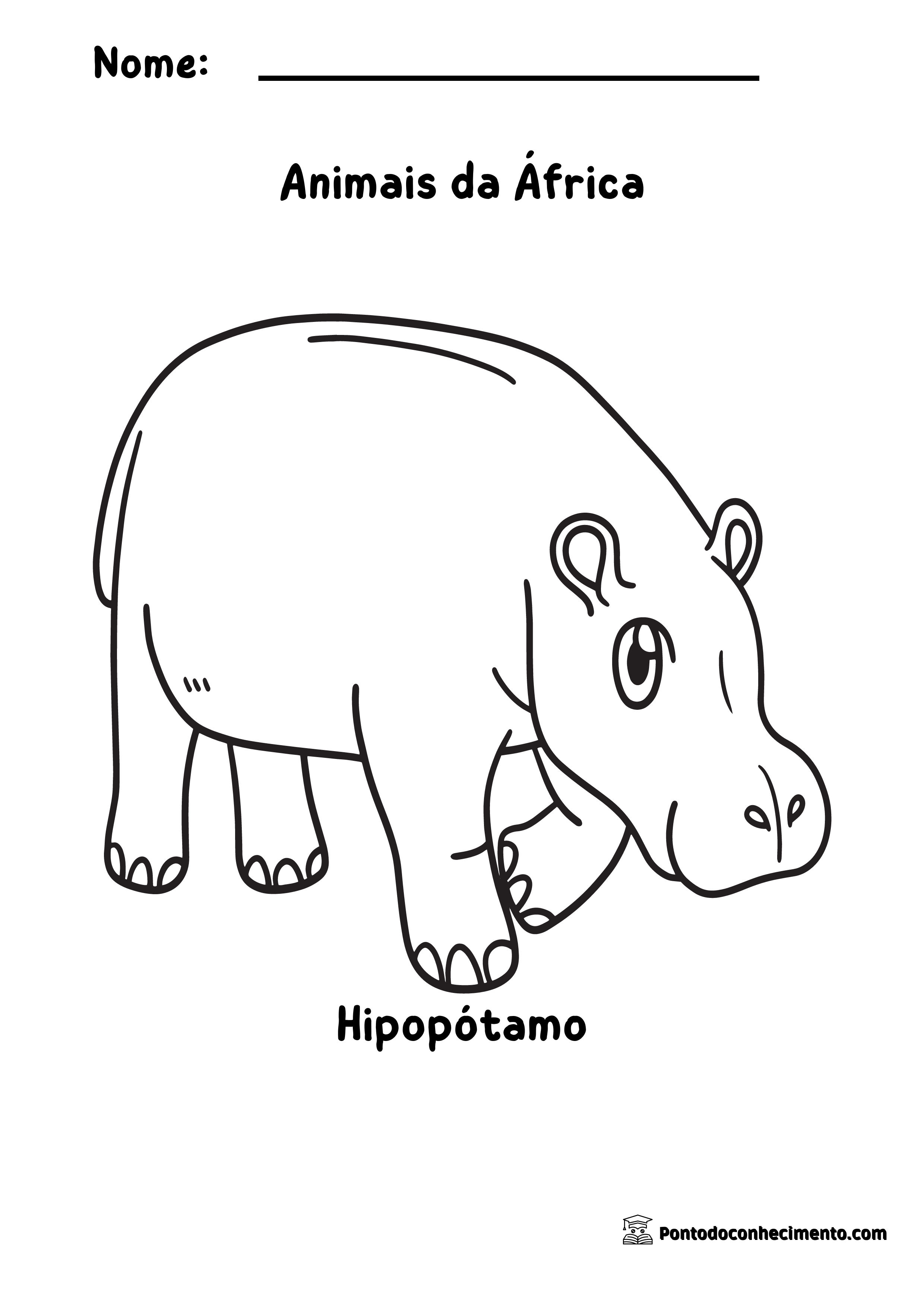 Atividade animais para colorir Animais da África Hipopótamo