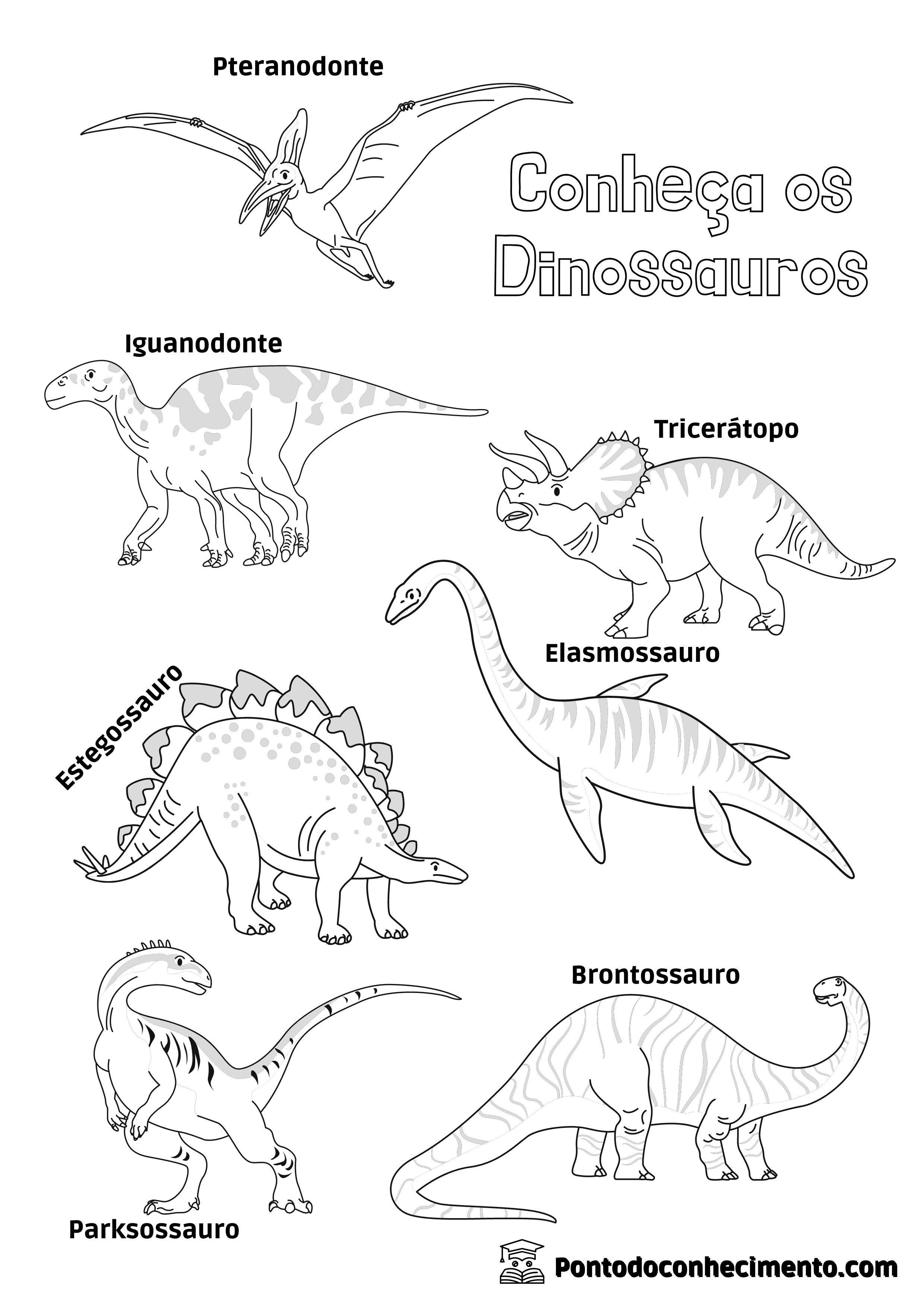 Desenhos de dinossauros para imprimir e colorir - Dicas Práticas