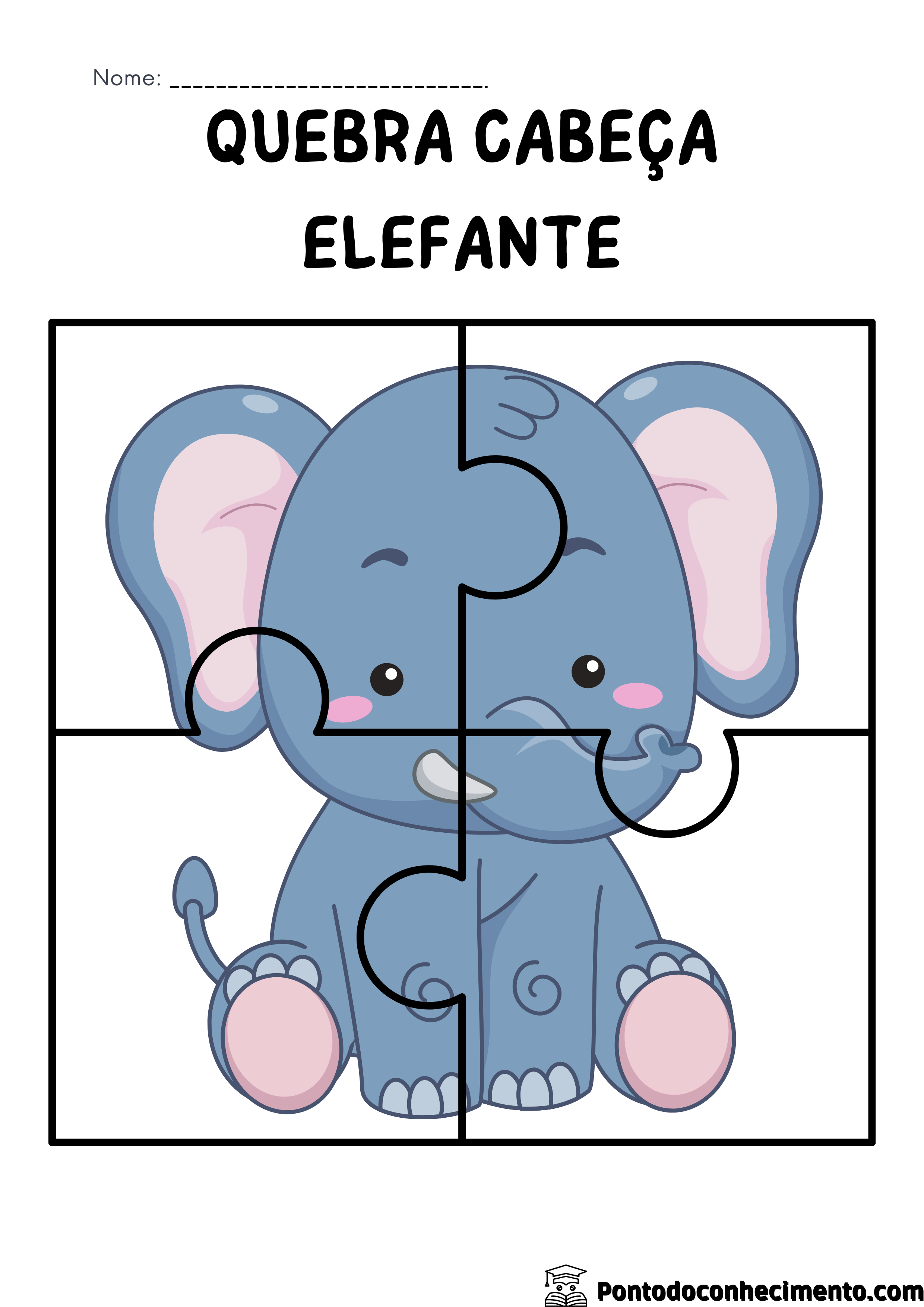 Quebra cabeça infantil para imprimir Elefante
