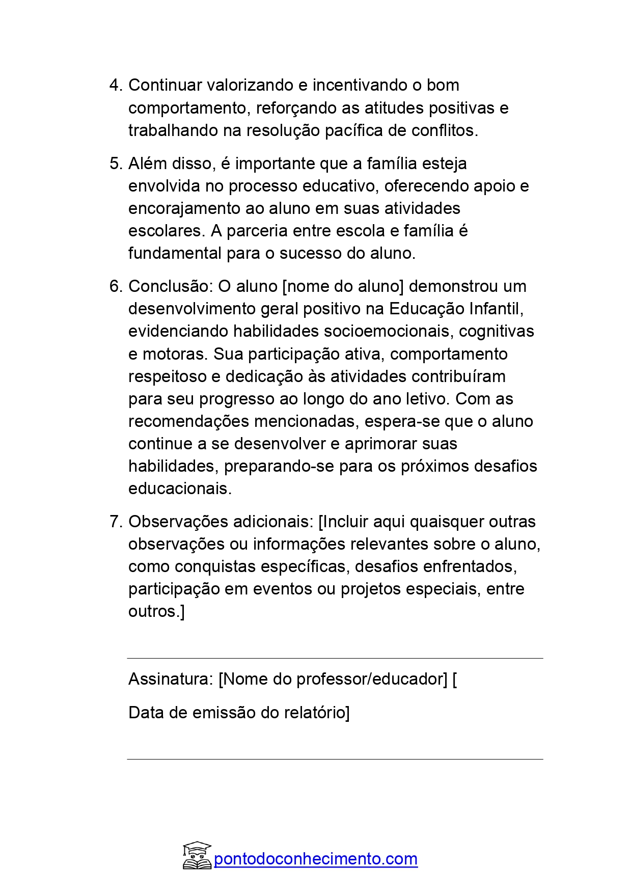 Relatório Individual do Aluno Educação Infantil: Relatório modelo 04