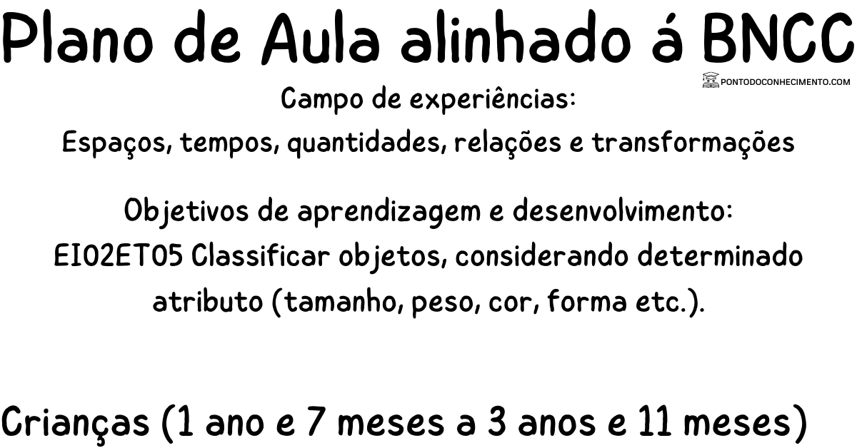 Plano de Aula - 3º Ano - Critérios para classificar objetos