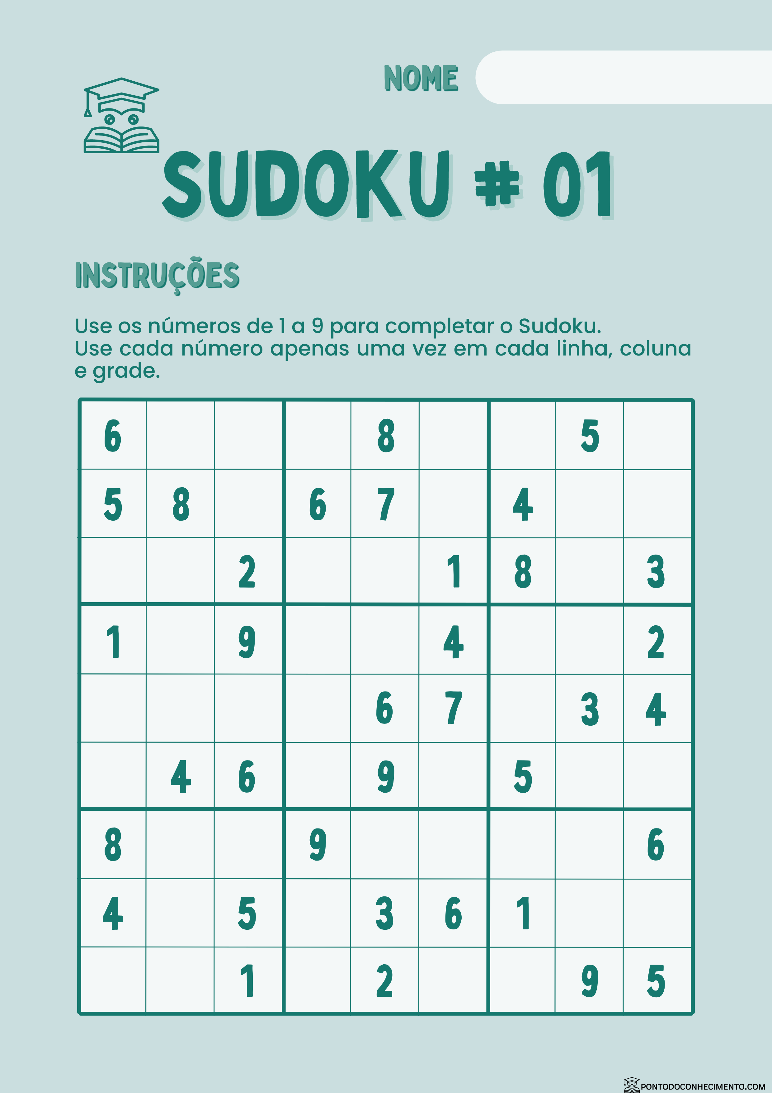 Jogo Sudoku Fácil Com Respostas Para Imprimir. Jogo Nº 58.