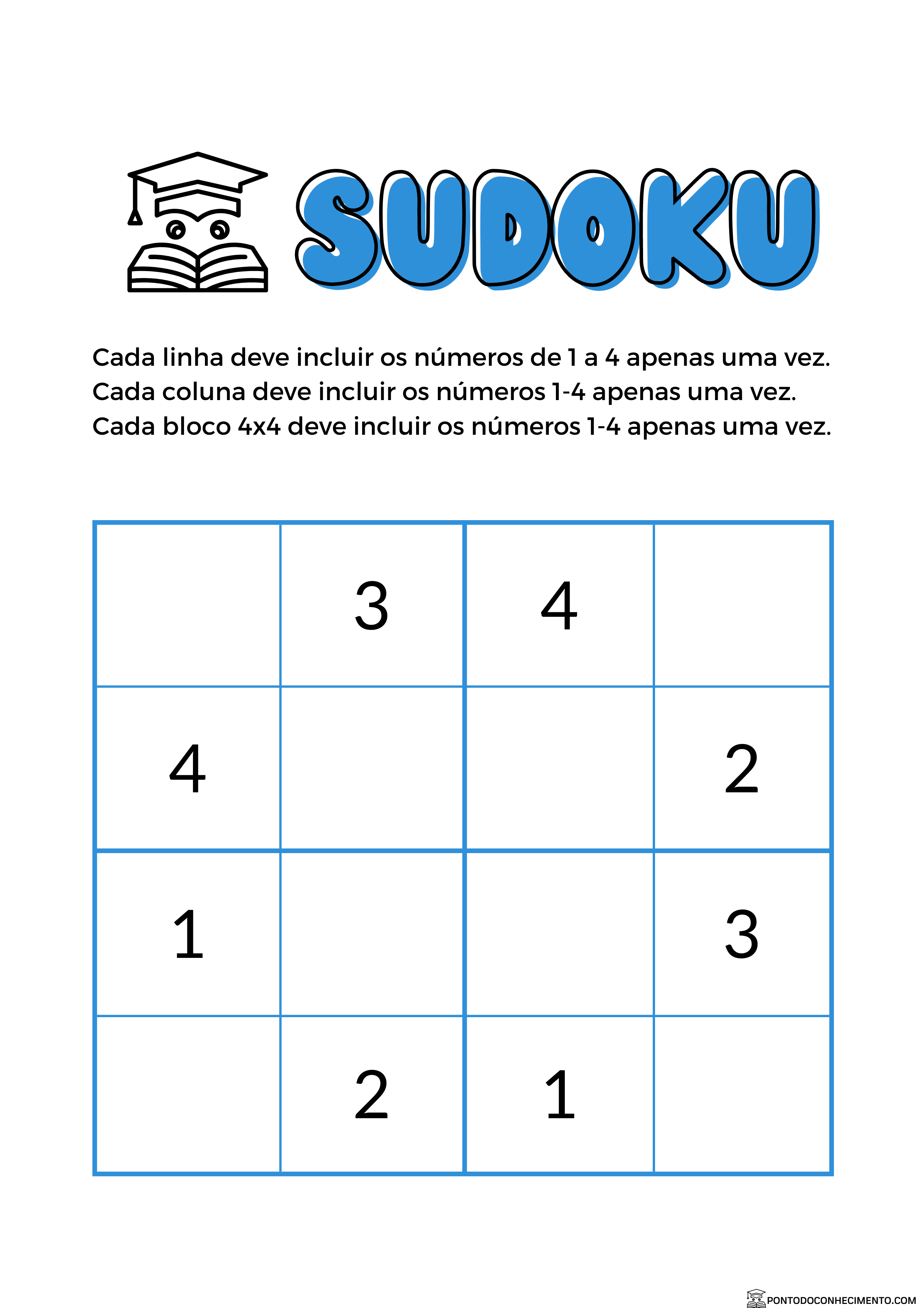 Sudoku para imprimir - Ponto do Conhecimento