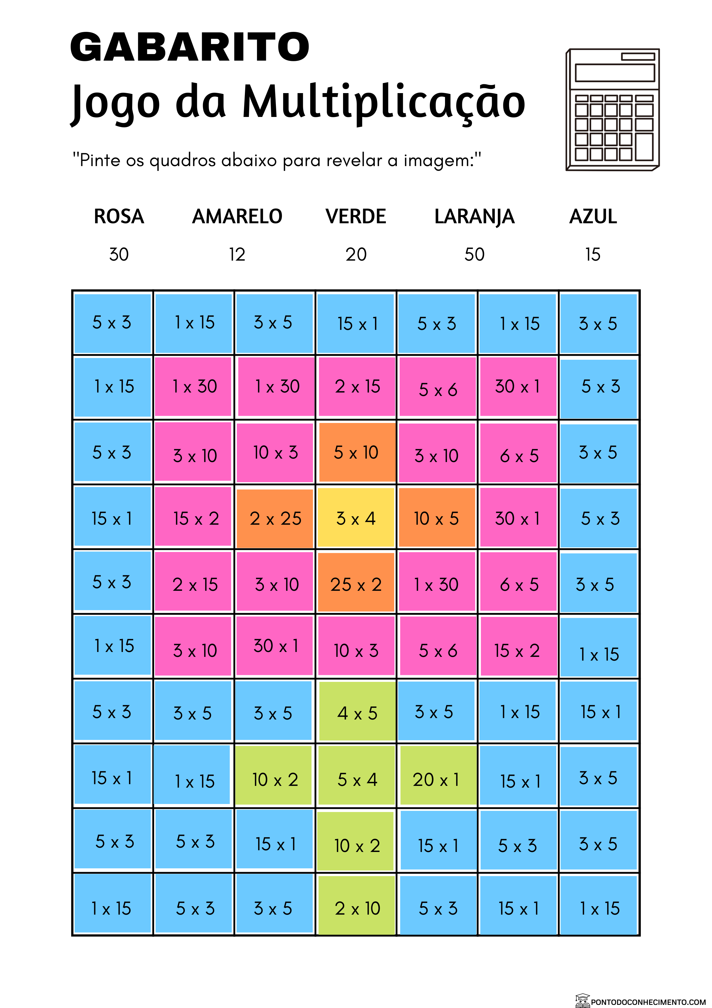 Jogo da Multiplicação com gabarito pronto para imprimir - Ponto do  Conhecimento