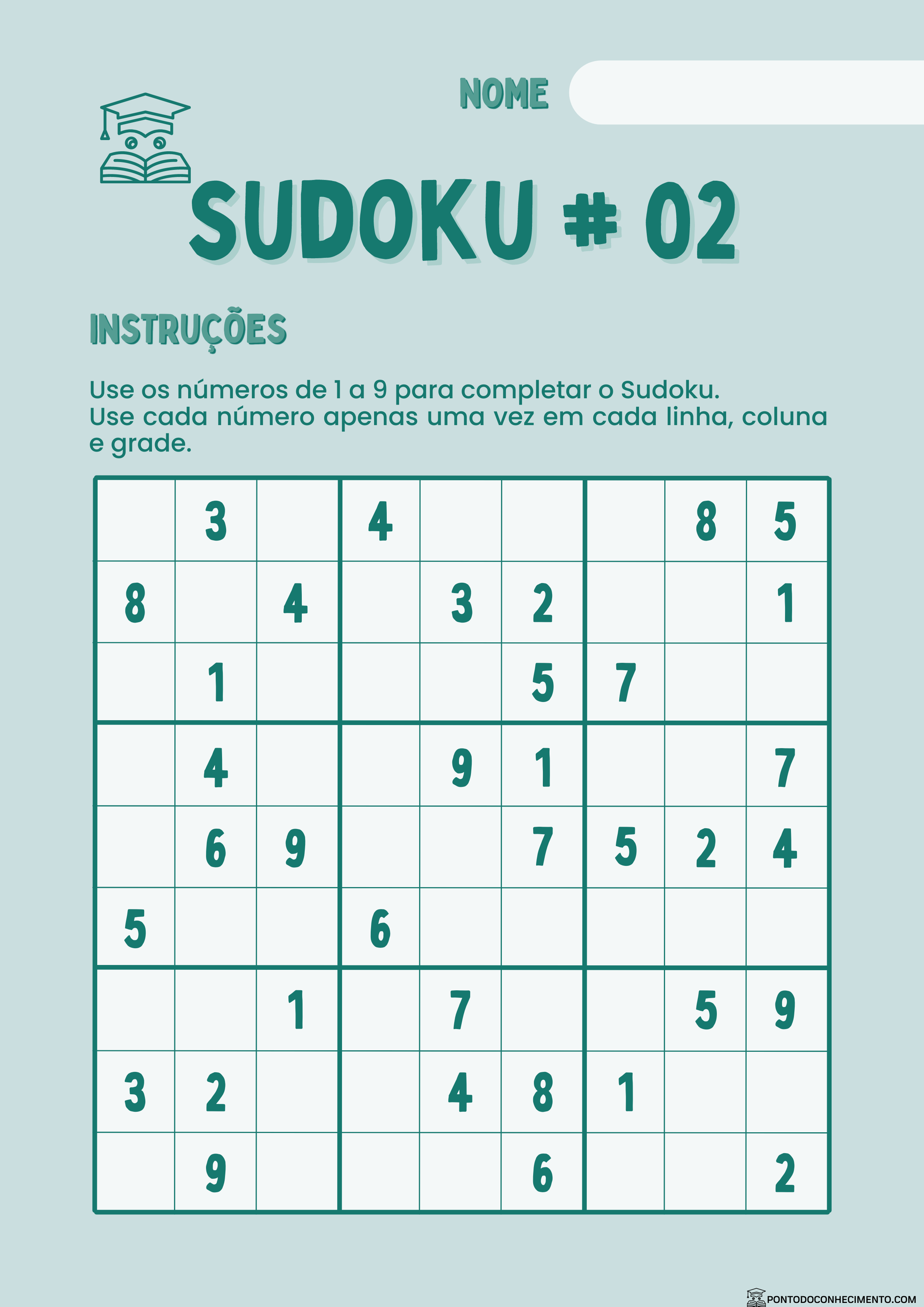 Sudoku para imprimir - Ponto do Conhecimento