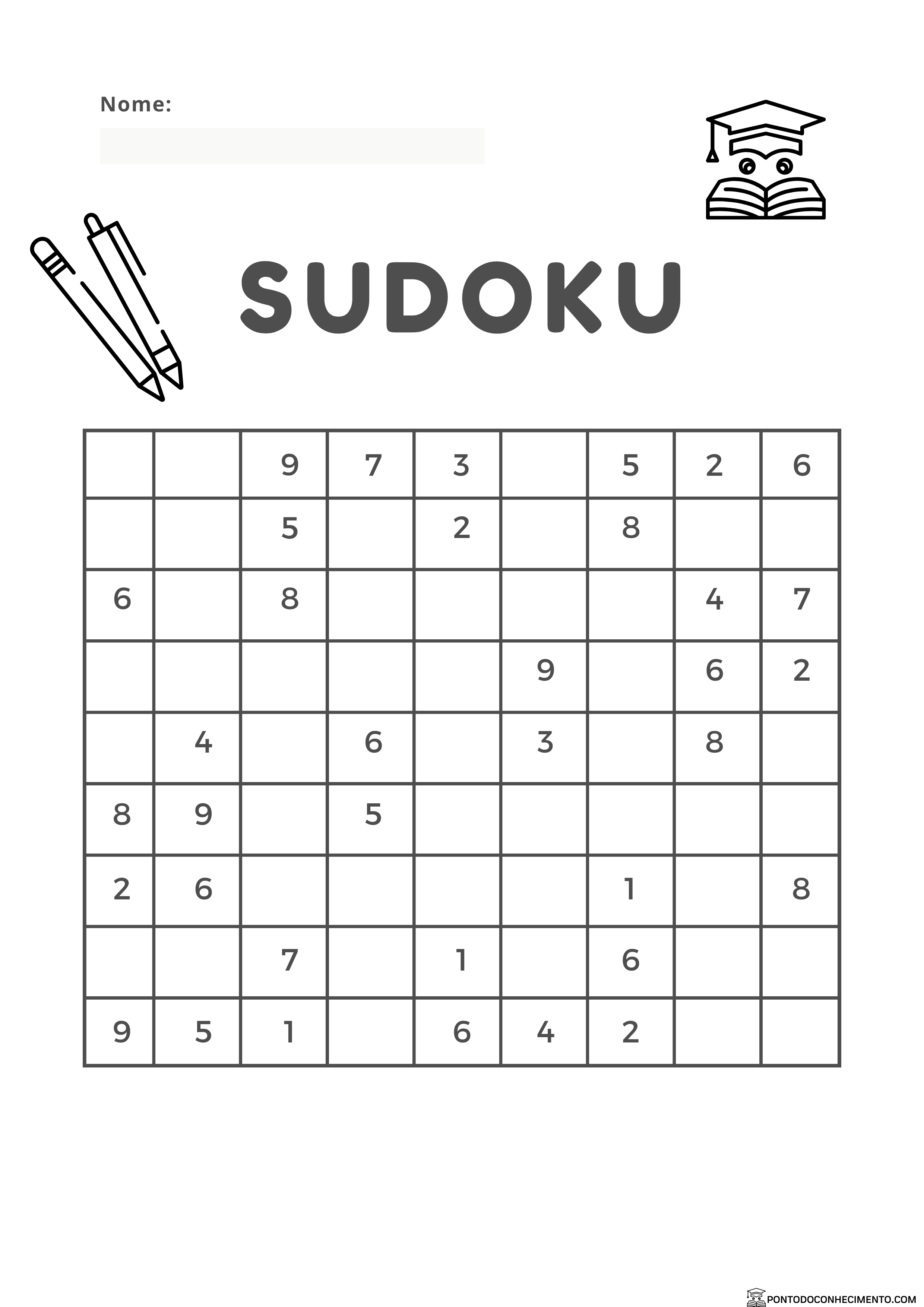 Jogo Sudoku 9 x 9 Para Imprimir Com Resposta. Jogo Nº 132.