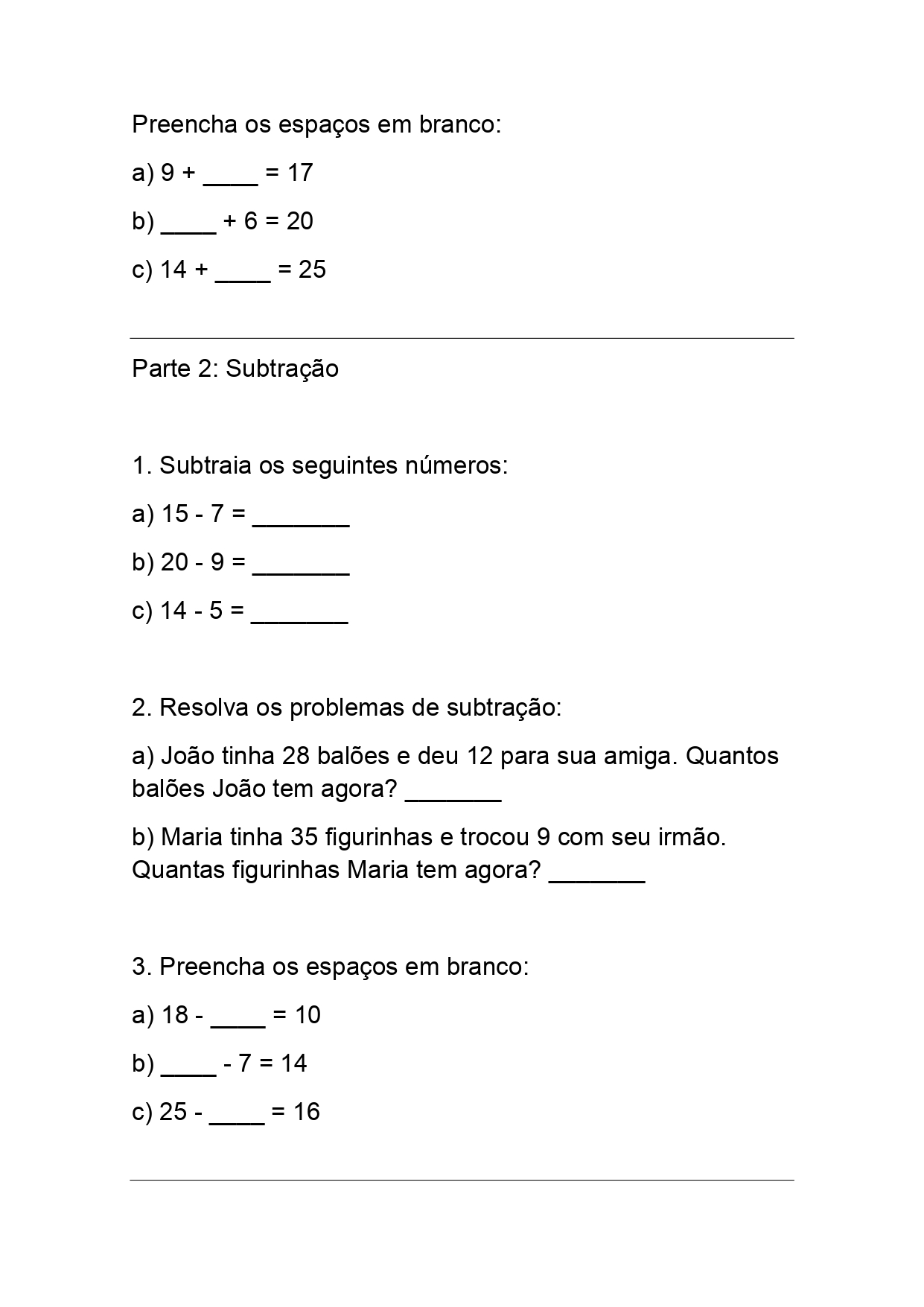 Atividades de matemática 2º ano adição e subtração