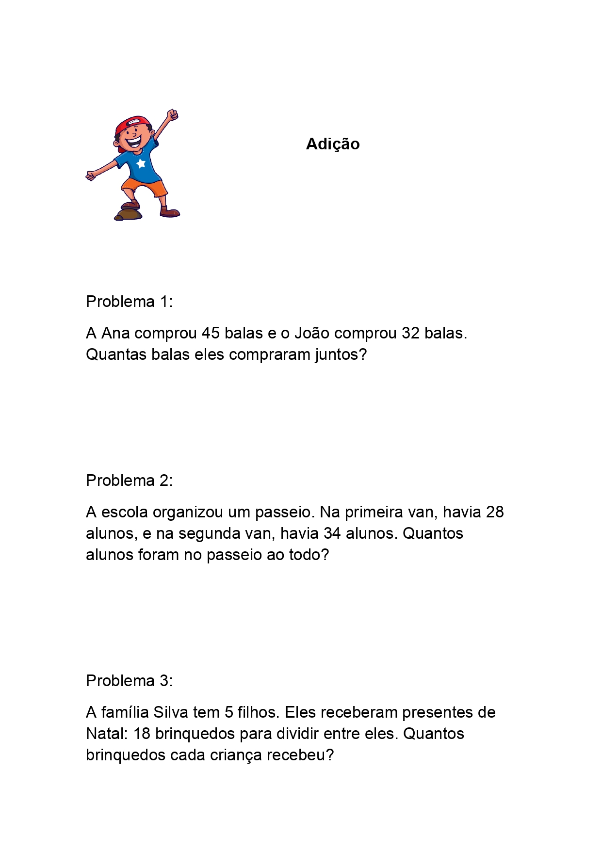 Atividades de adição e subtração para 3 e 4 ano