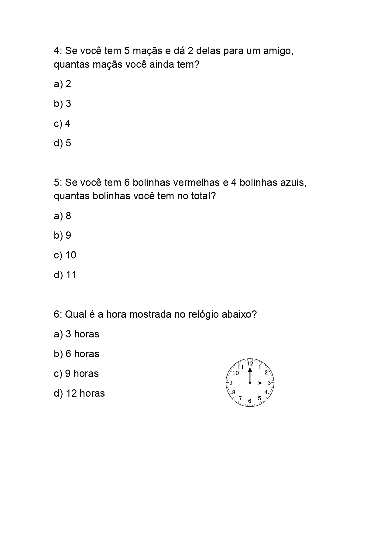 Exercícios de Matemática 2° Ano Questões de Múltipla Escolha com gabarito