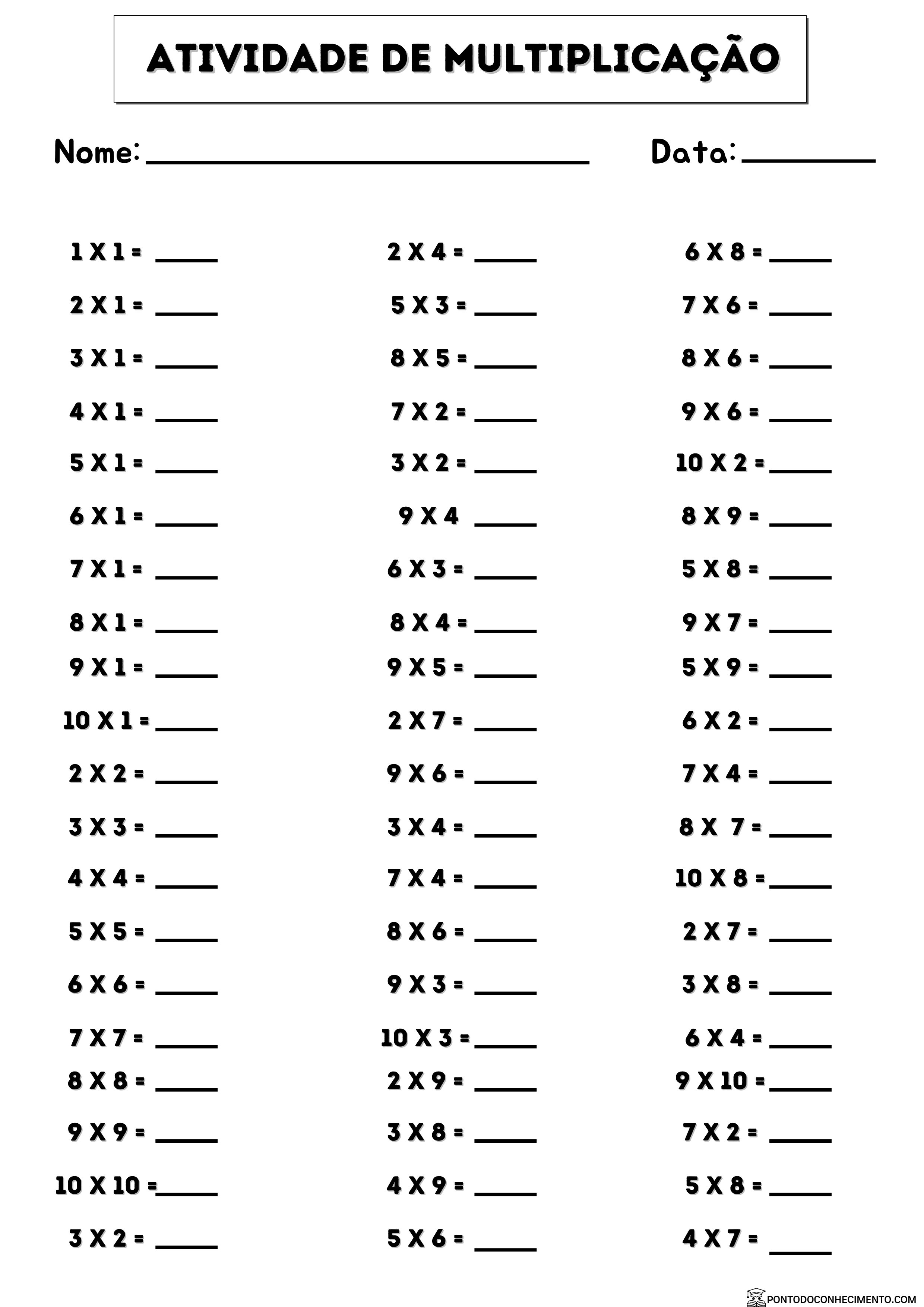 Atividades de multiplicação em pdf