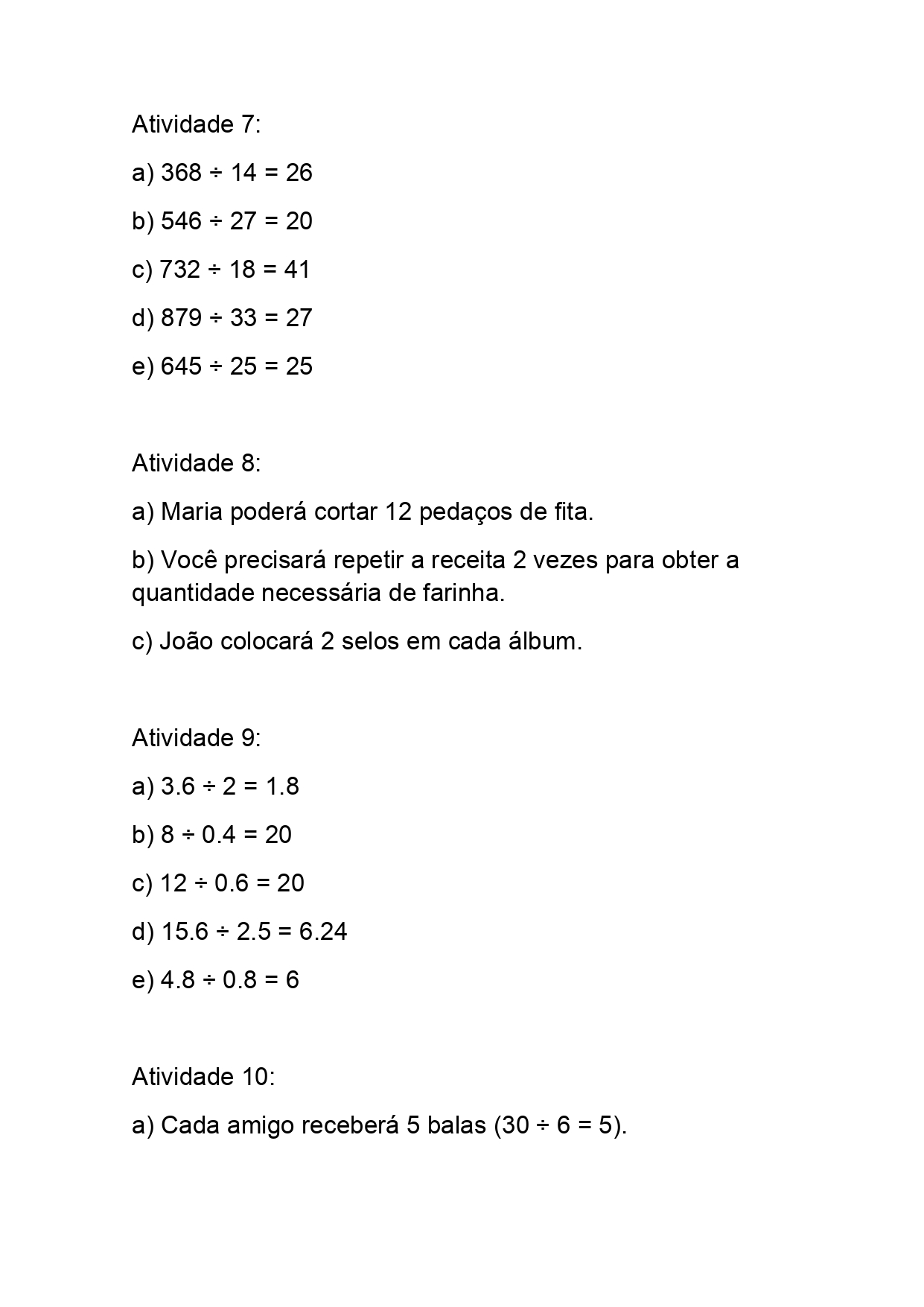 Atividades de divisão para 5º Ano –