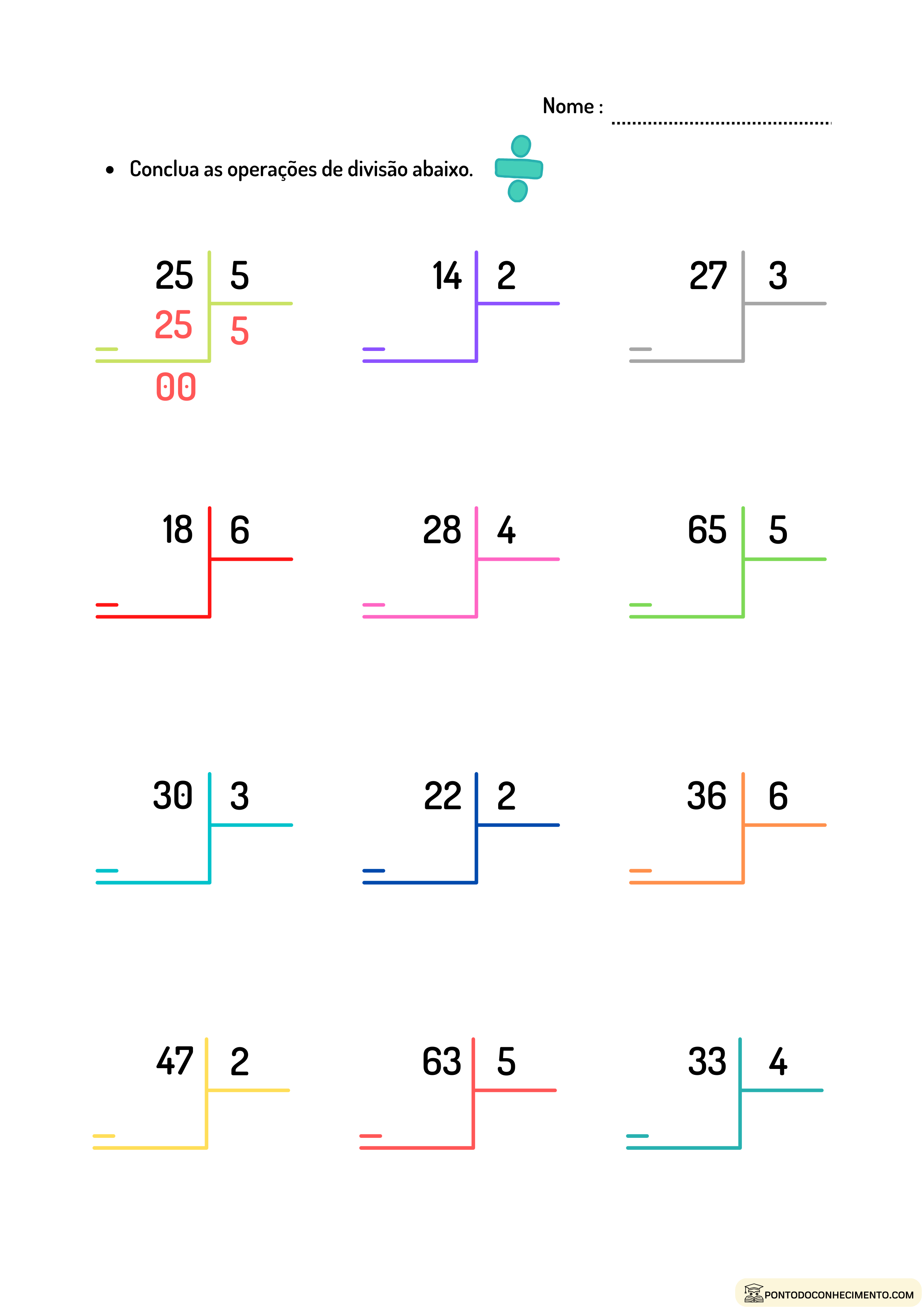 Atividade de Matemática para o 4º ano sobre divisão