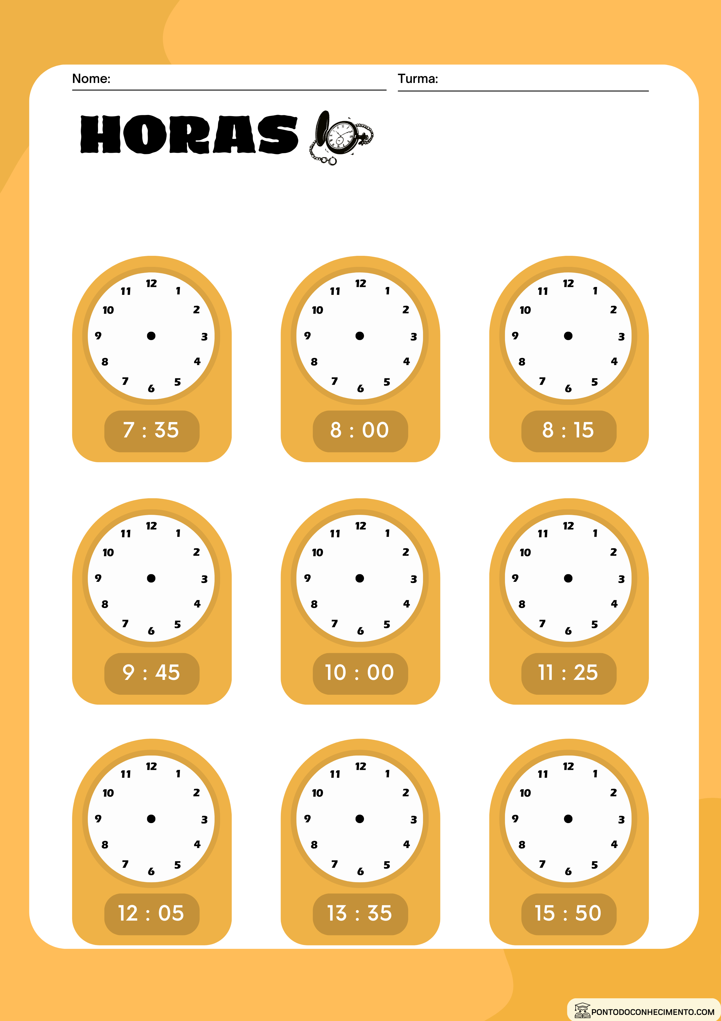 ATIVIDADE DE MATEMÁTICA HORAS: AS PARTES DE UM RELÓGIO