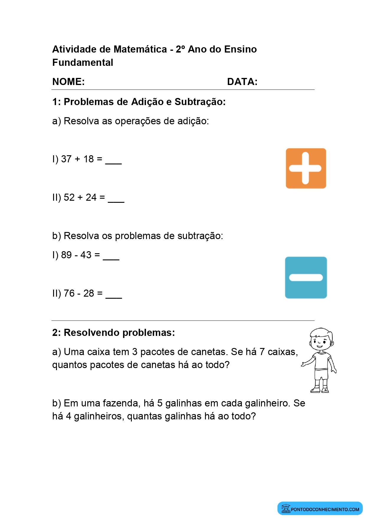 Atividade de matemática para o 4º Bimestre do 2º ano do ensino fundamental  - Ponto do Conhecimento