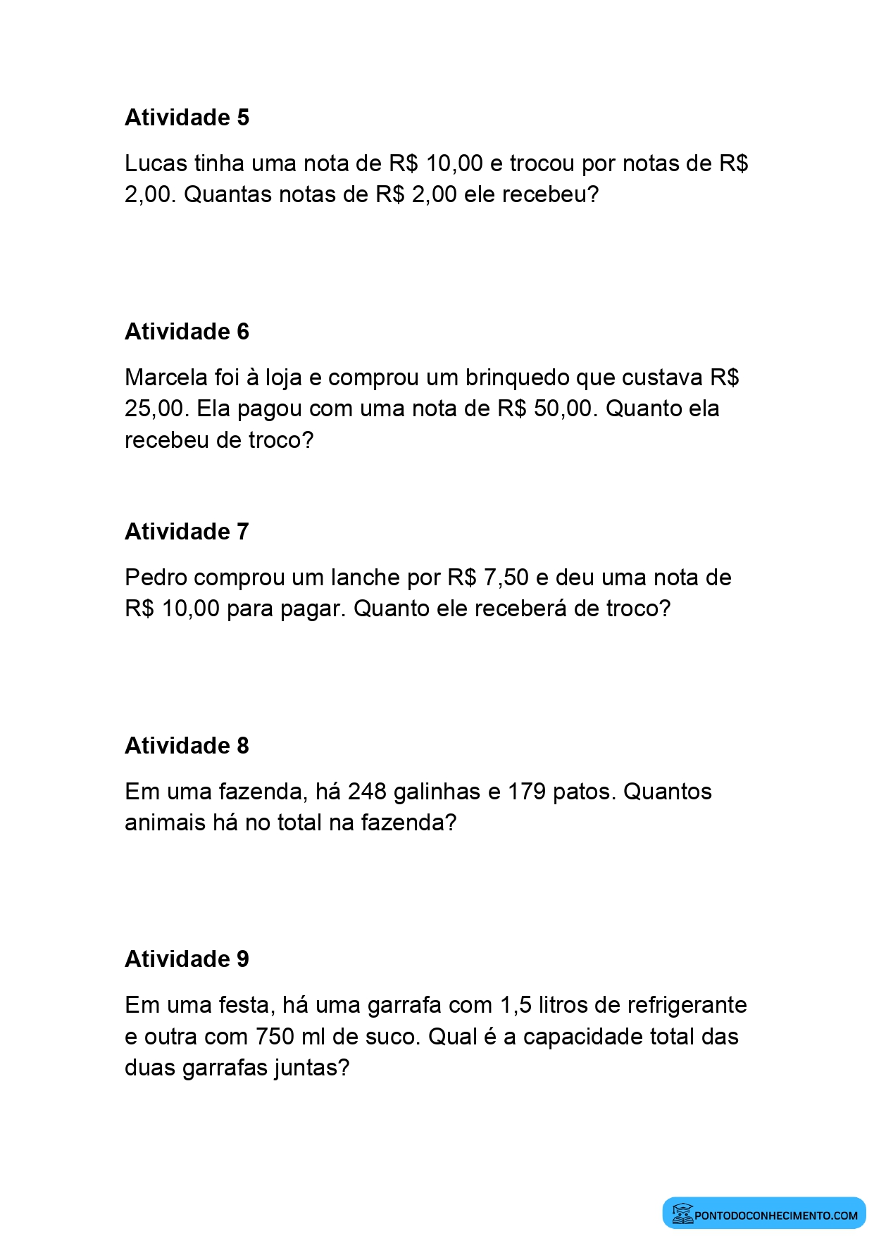 Atividades de Matemática para 3º Ano do Ensino Fundamental