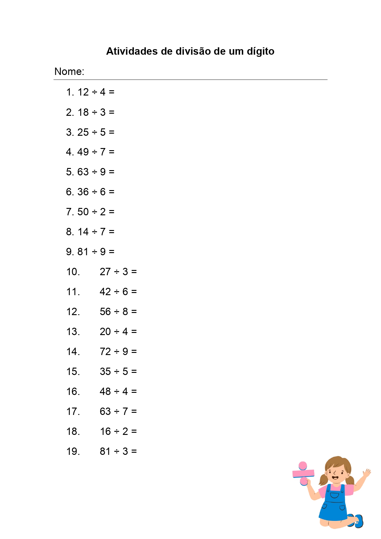 Exercícios de tabuada de multiplicação - Com gabarito