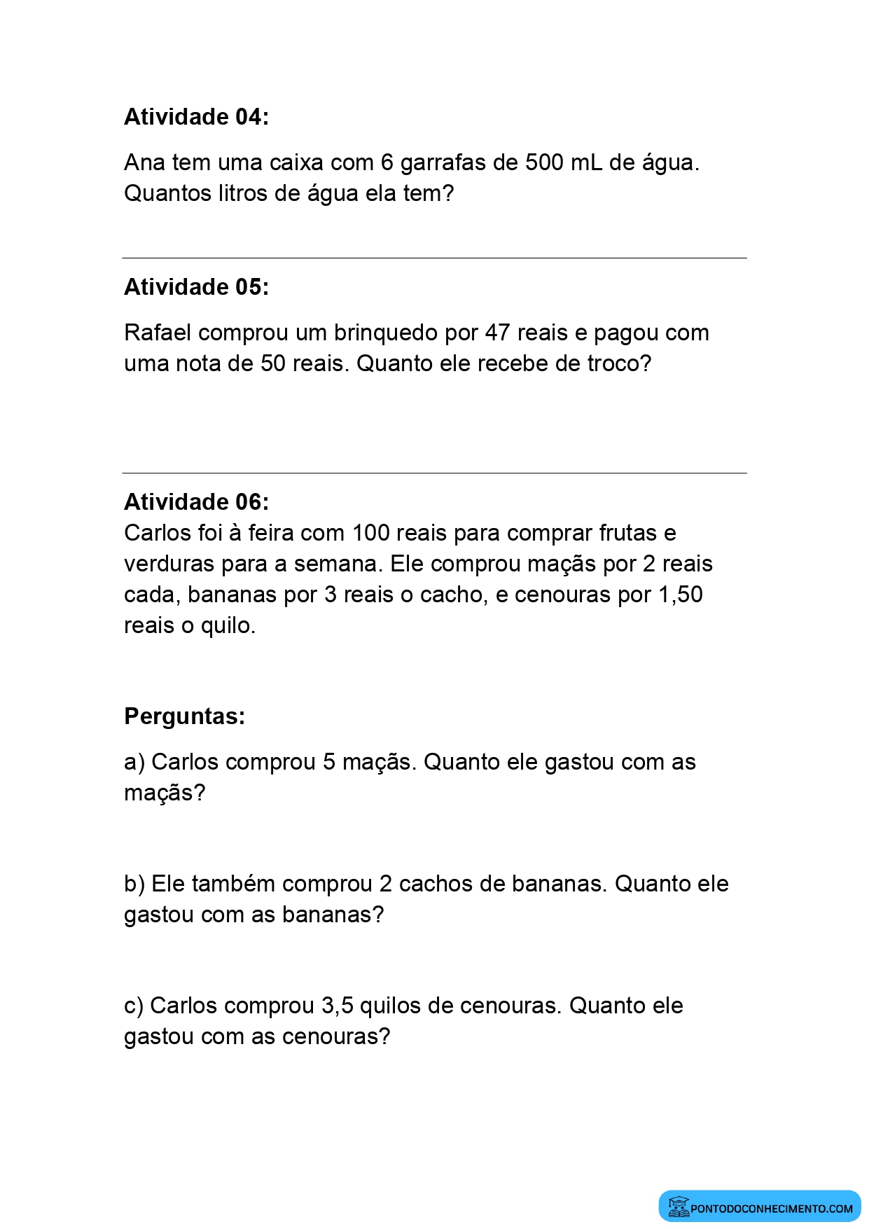 Avaliação de Matemática para o 3º ano / 2º Bimestre