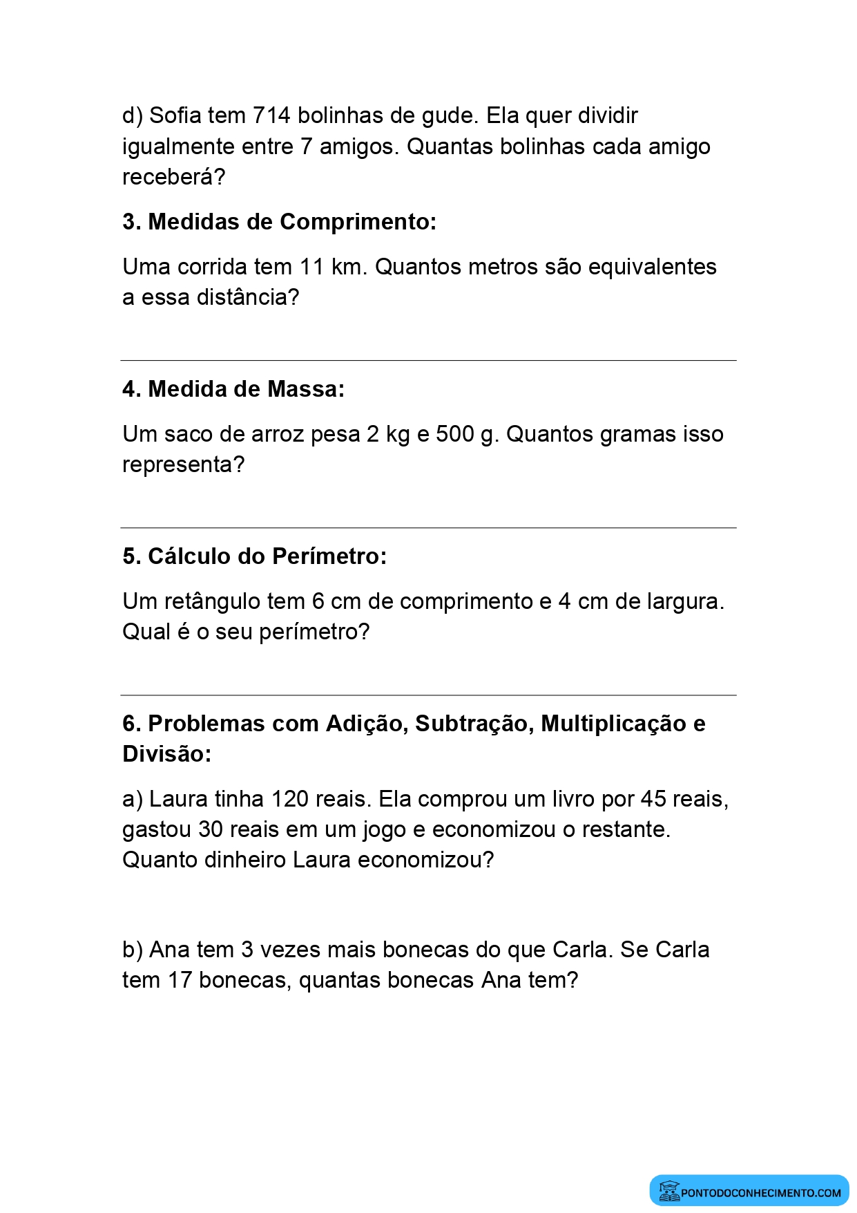 Atividades de matemática 4º ano do Ensino Fundamental 4º bimestre - Ponto  do Conhecimento