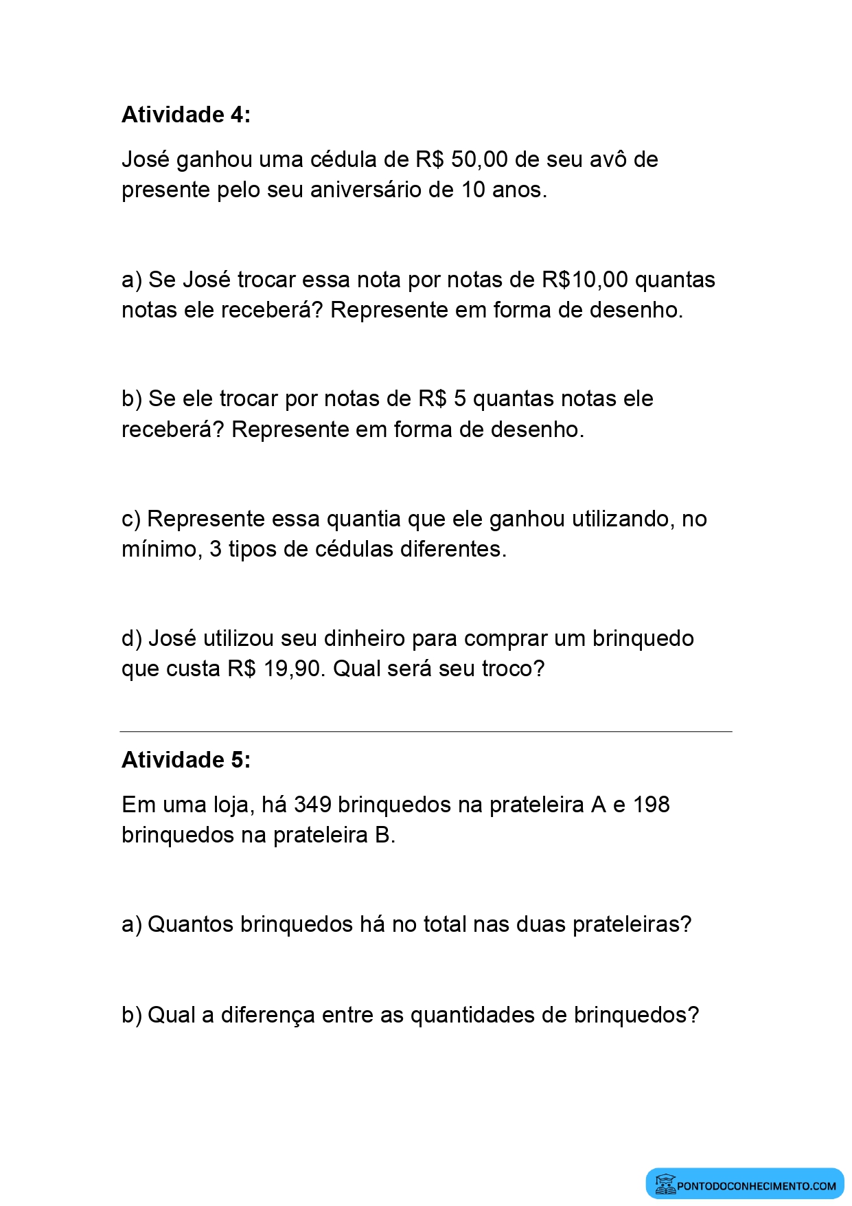 Atividade de Matemática para o 3º ano do Ensino Fundamental