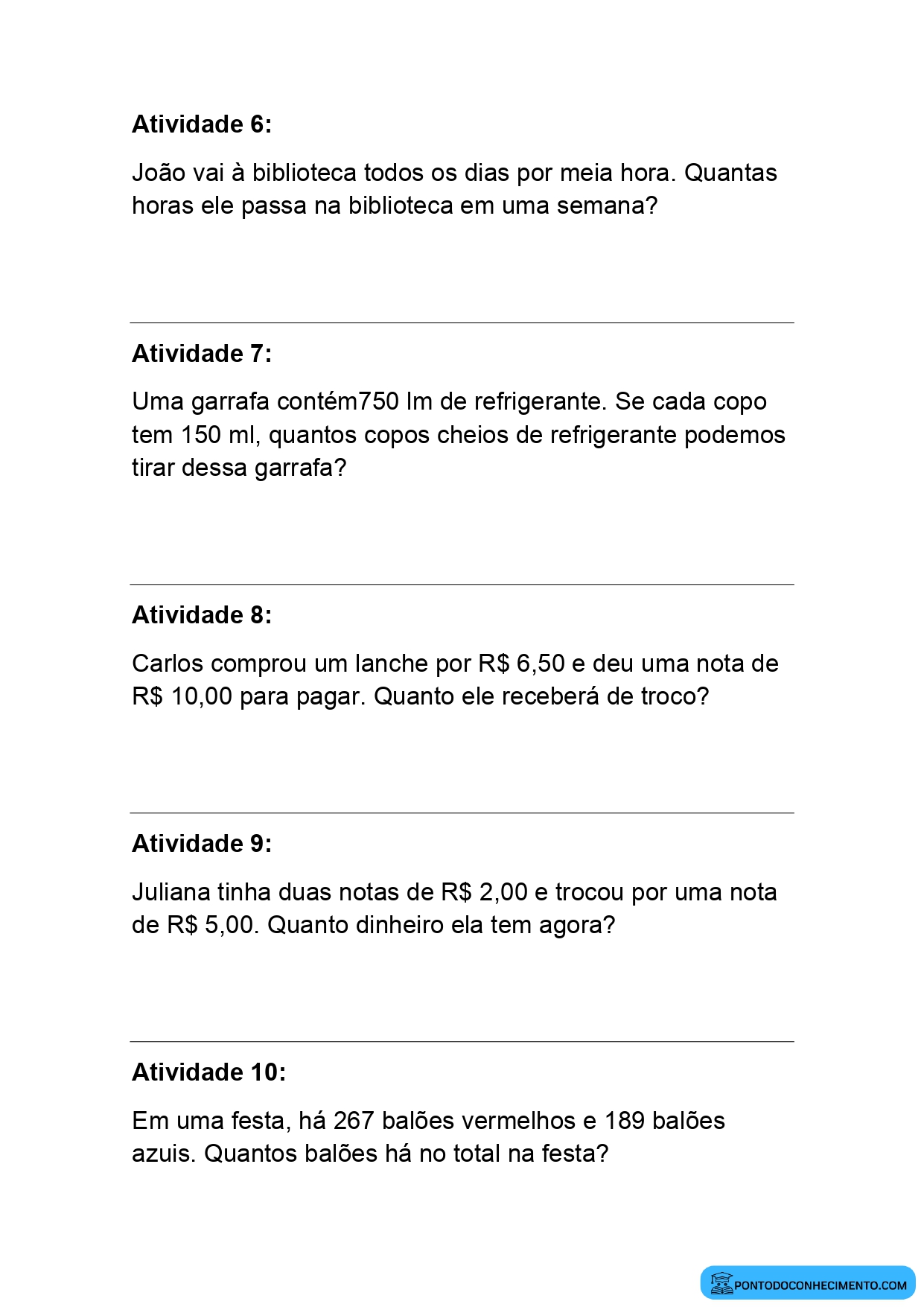 Atividades de matemática para 3º ano