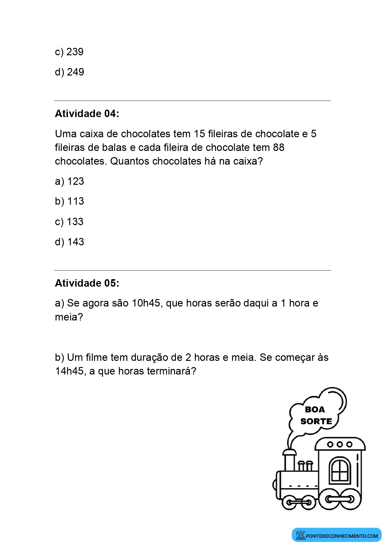 ATIVIDADES DE MATEMÁTICA PARA O 3º ANO