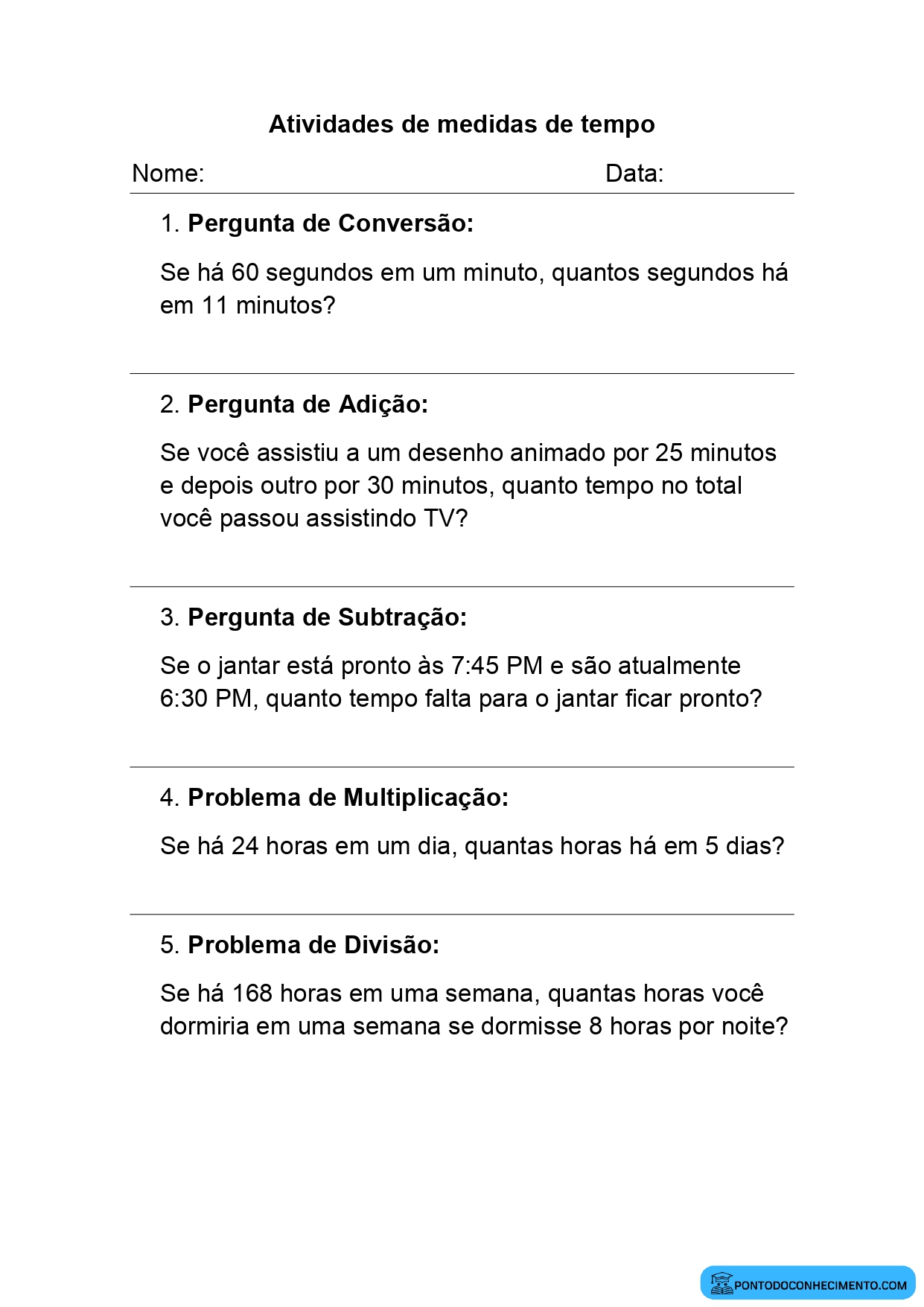 Atividade 8 4o Ano Matematica Tema Medidas de Tempo, PDF, Tempo