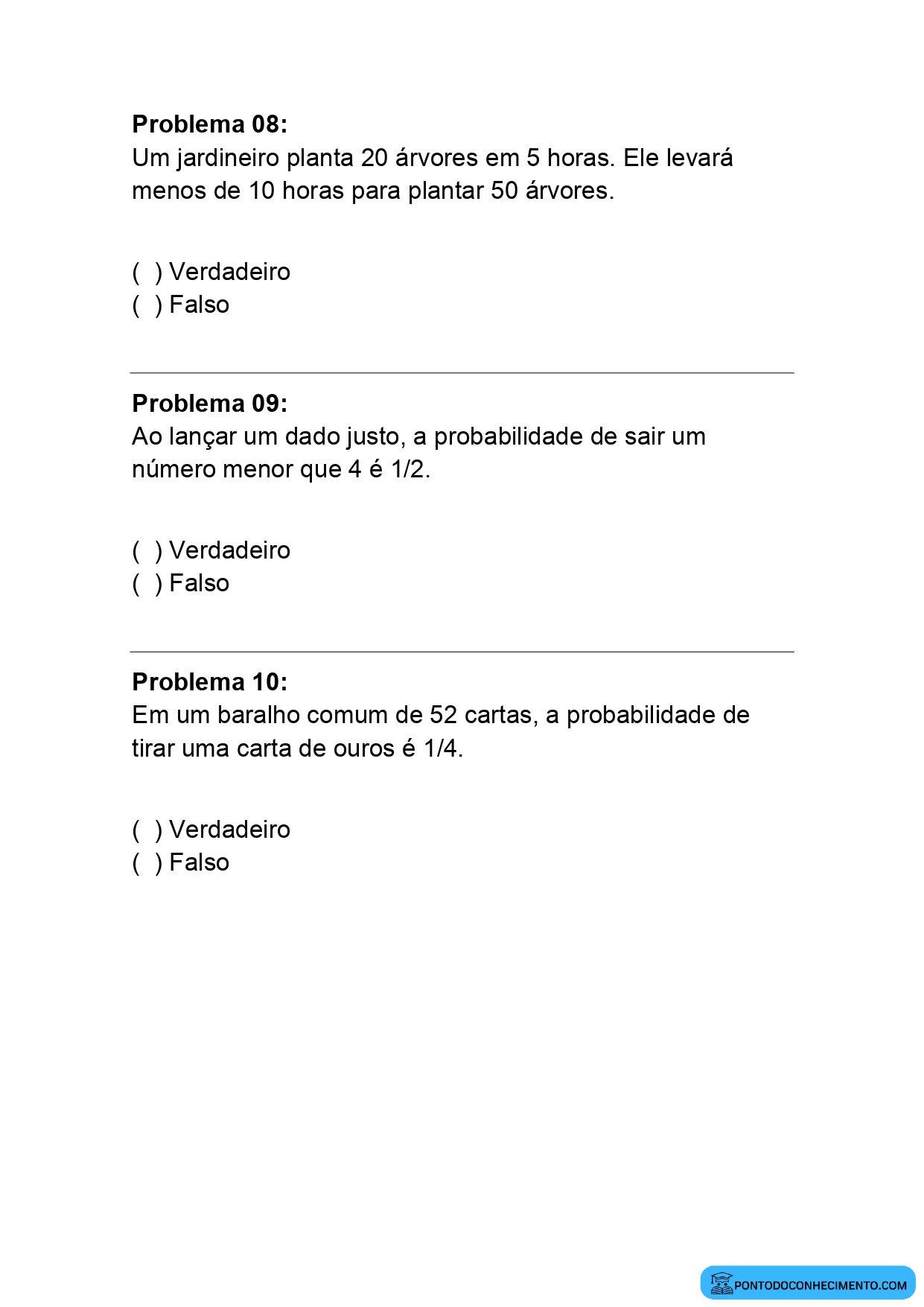 Atividade de Matemática para o 5º Ano com Problemas