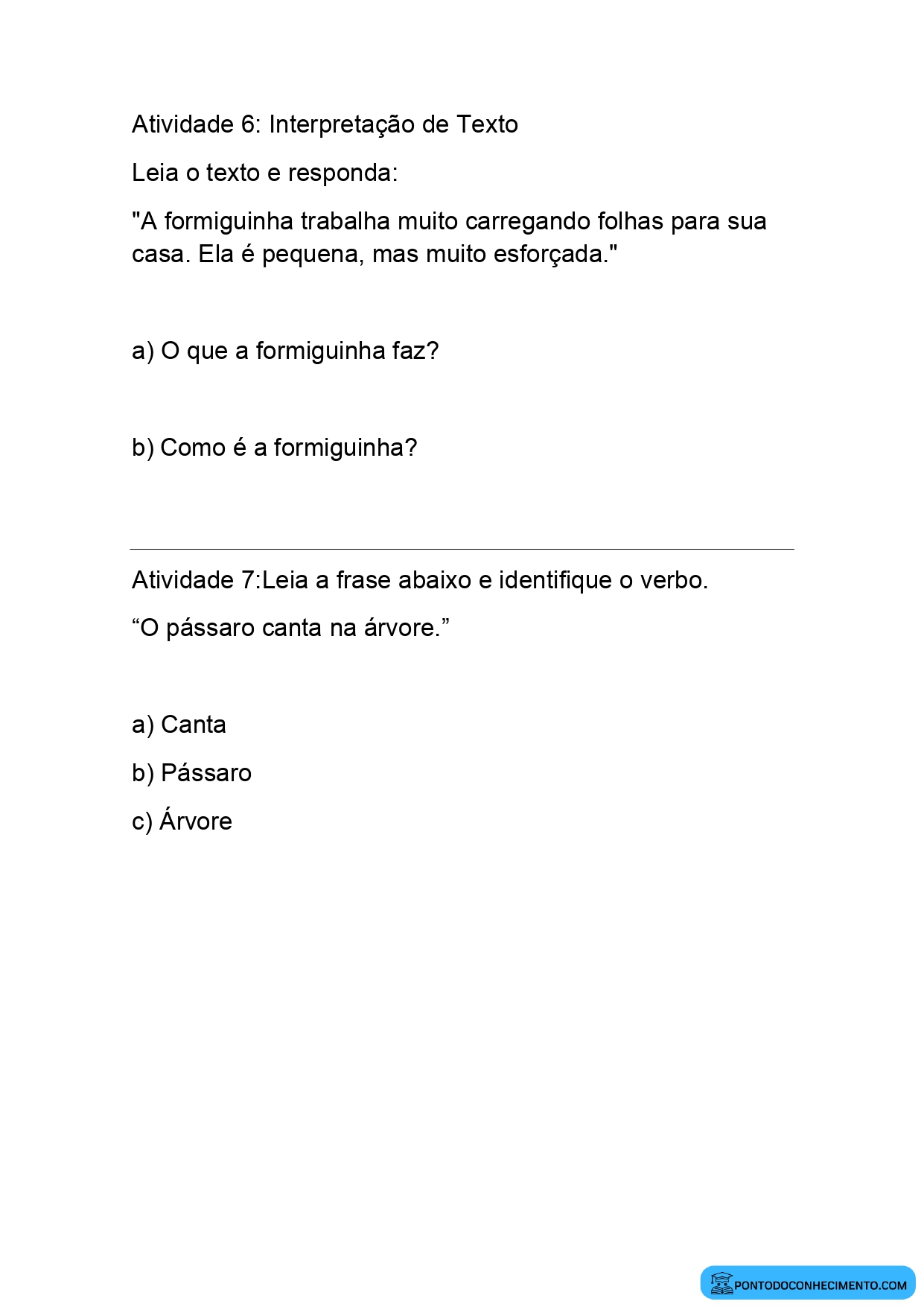 Exercícios de diagnóstico em língua portuguesa para imprimir no 3º ano de múltipla escolha