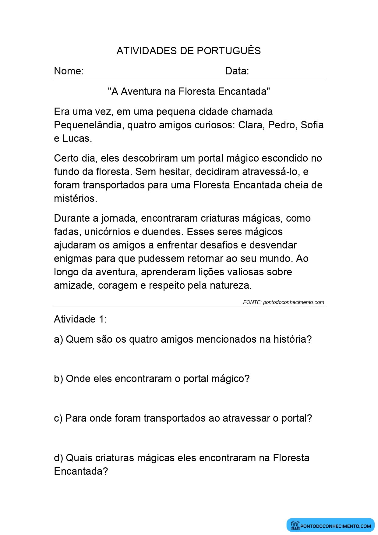 Atividades de diagnóstico Língua Portuguesa 5º ano do ensino fundamental