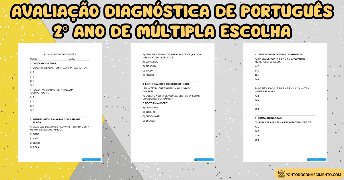 Avalia O Diagn Stica De Portugu S Ano De M Ltipla Escolha Ponto