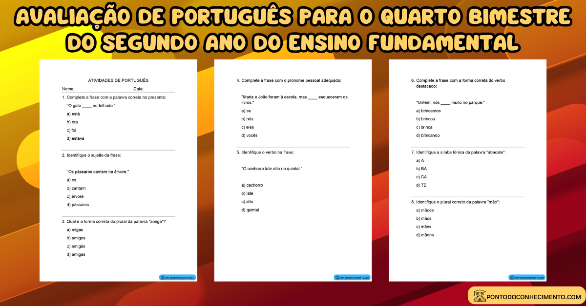 Avalia O De Portugu S Para O Quarto Bimestre Do Segundo Ano Do Ensino