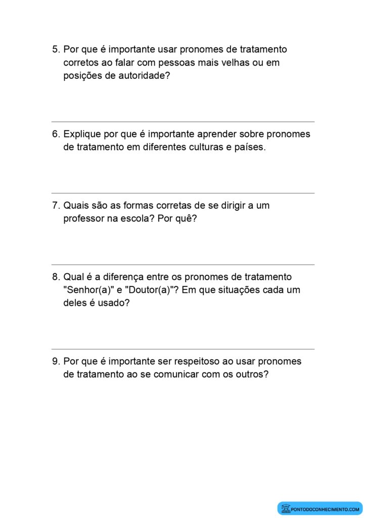 Exercícios sobre Pronomes de tratamento Ponto do Conhecimento