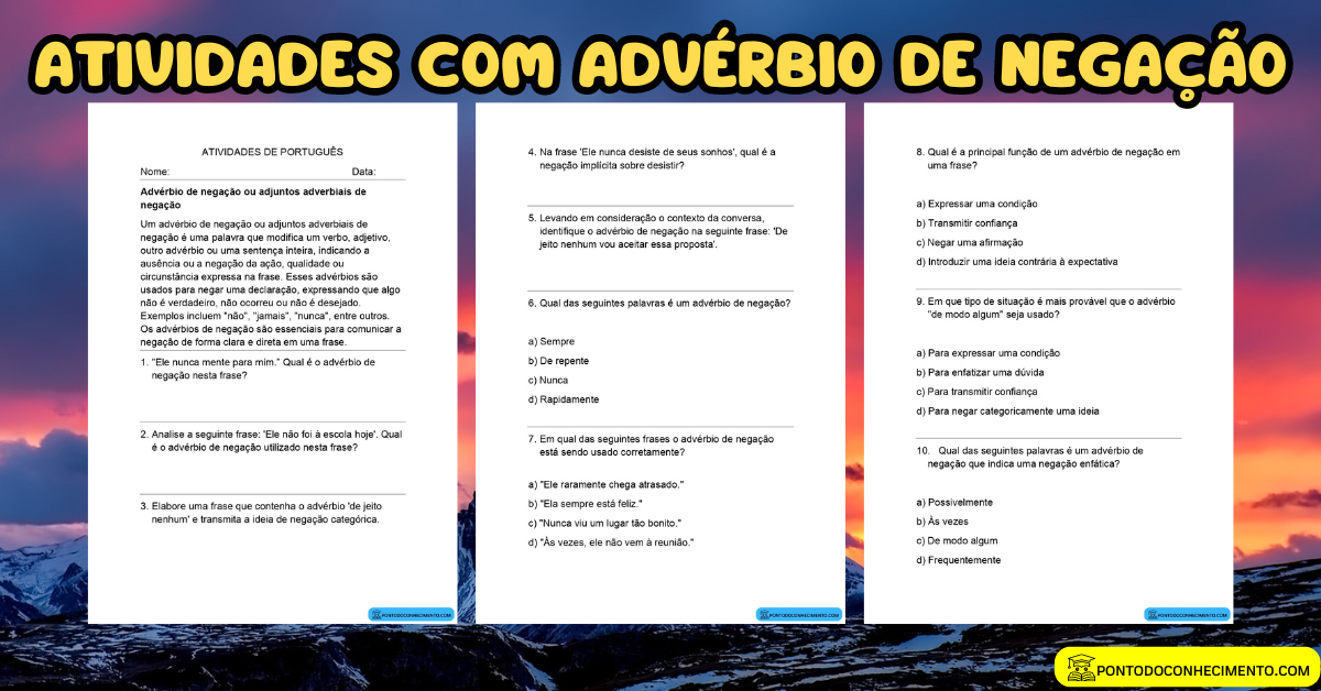 Atividades com Advérbio de negação - Ponto do Conhecimento