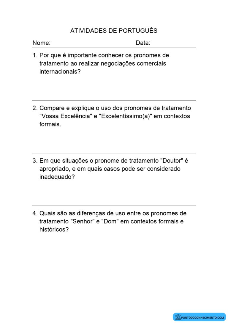 Quest Es Sobre Pronomes De Tratamento Ponto Do Conhecimento