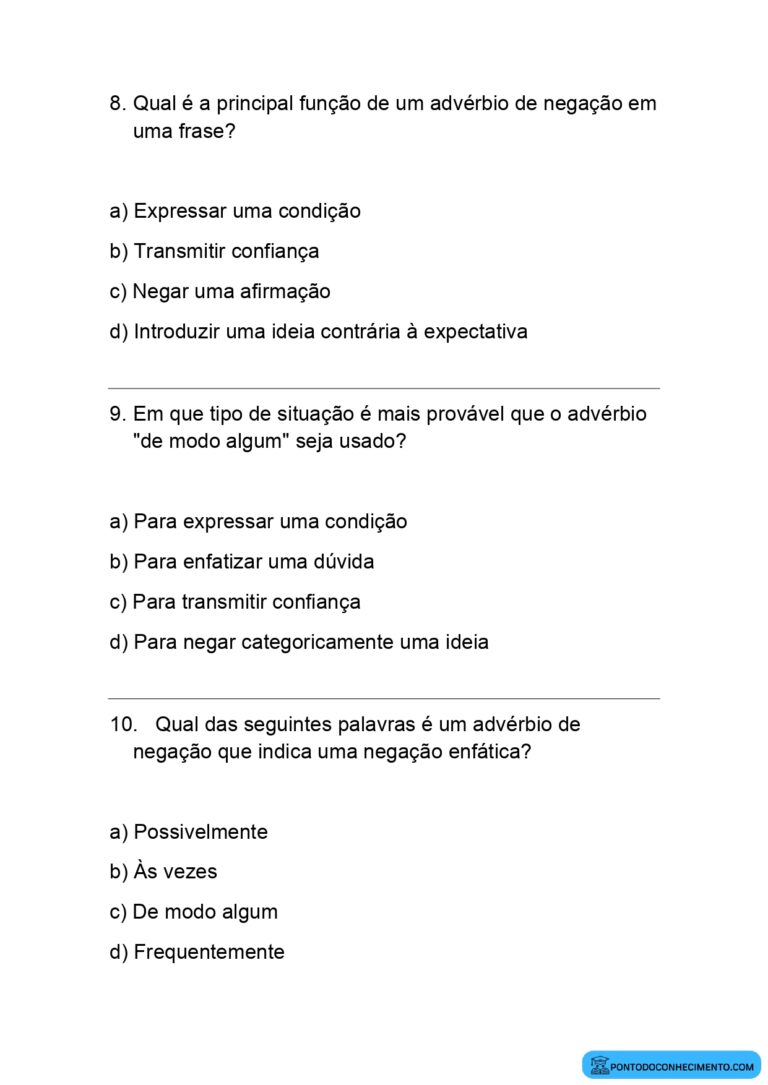 Atividades Advérbio de negação Ponto do Conhecimento