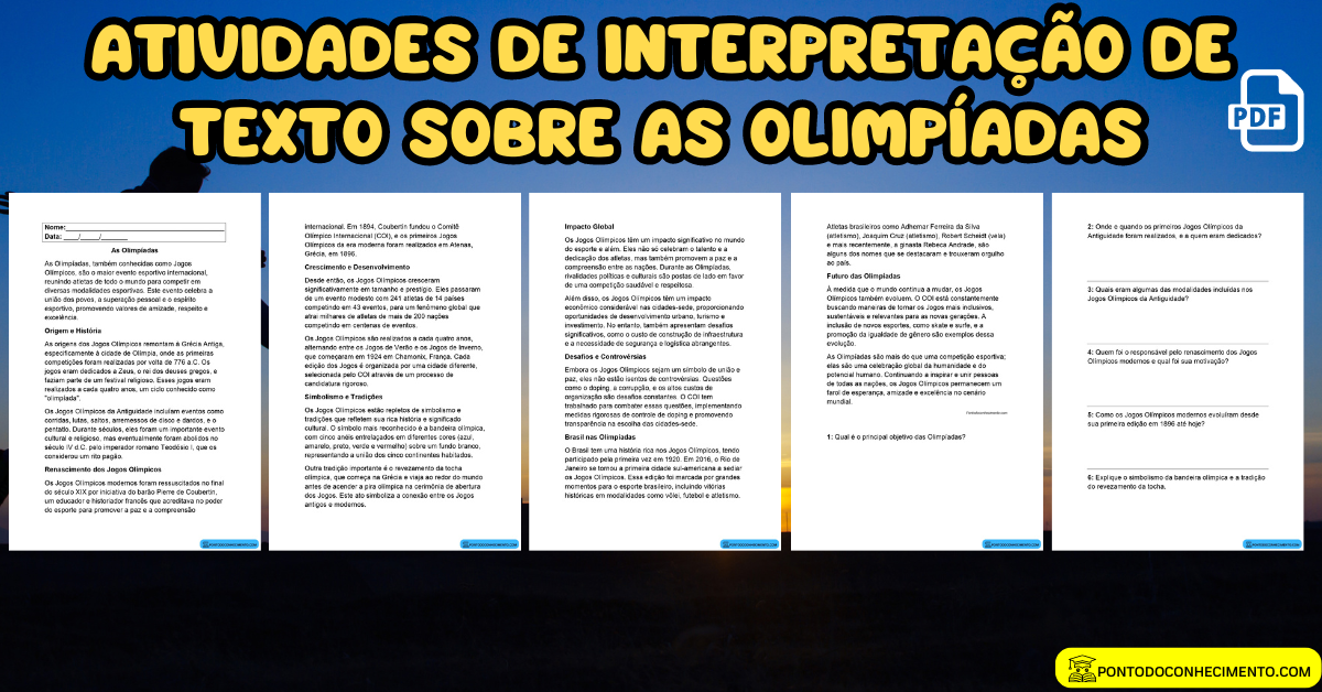 Atividades de interpretação de texto sobre as Olimpíadas Ponto do