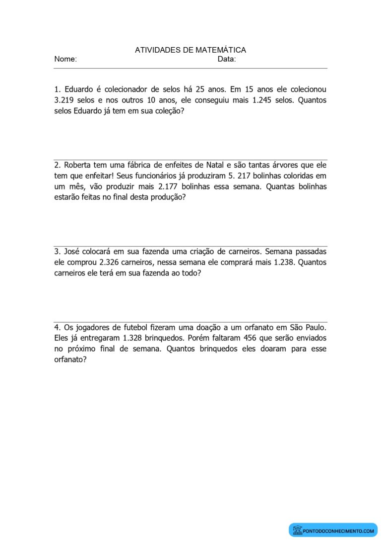 Atividades de matemática resolução de problemas de adição e