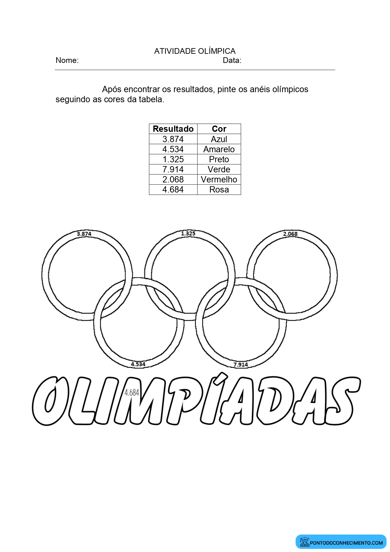 Atividades de interpretação de texto sobre as Olimpíadas Ponto do