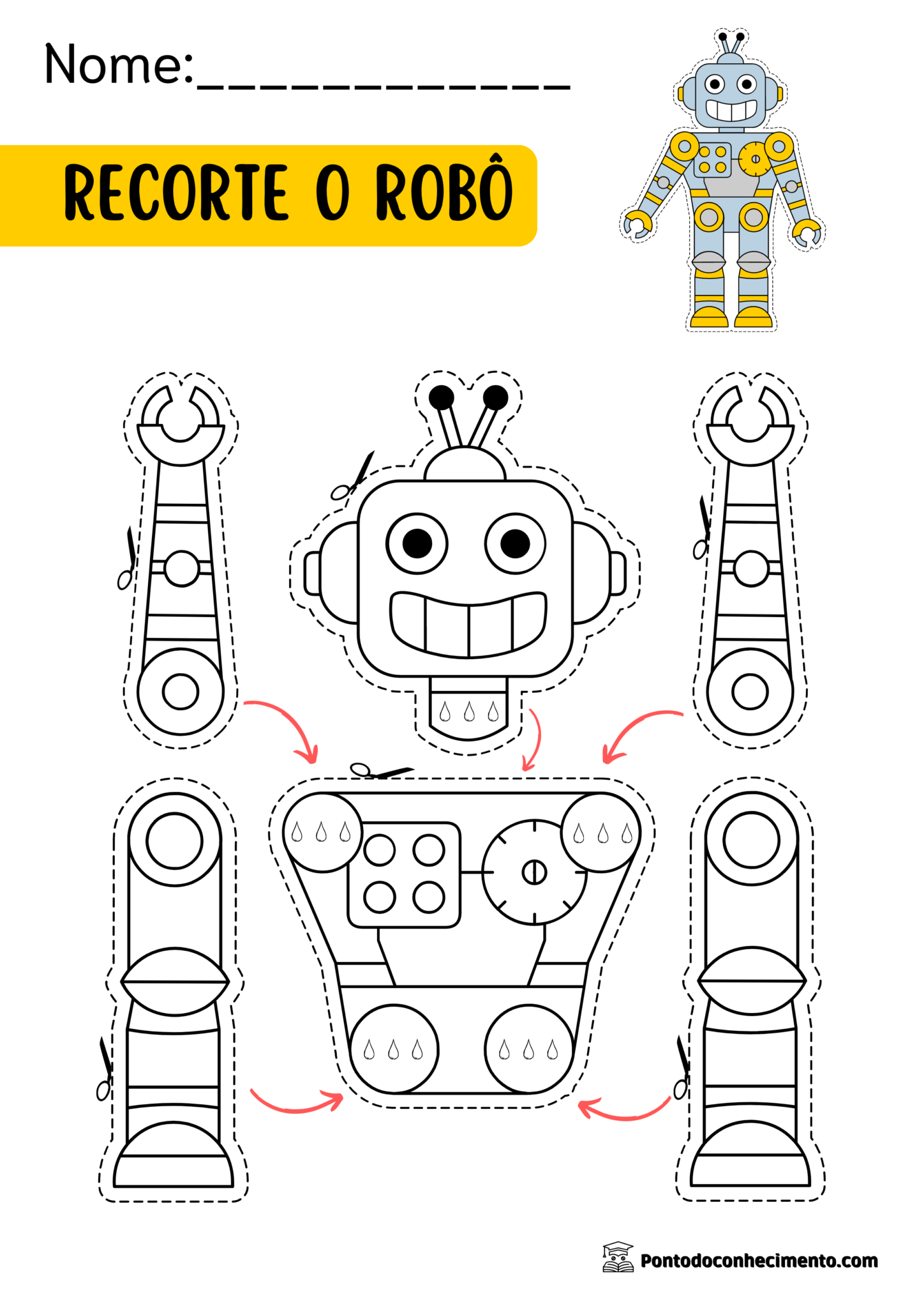 Atividade de recorte com tesoura: montar um robô - Ponto do Conhecimento