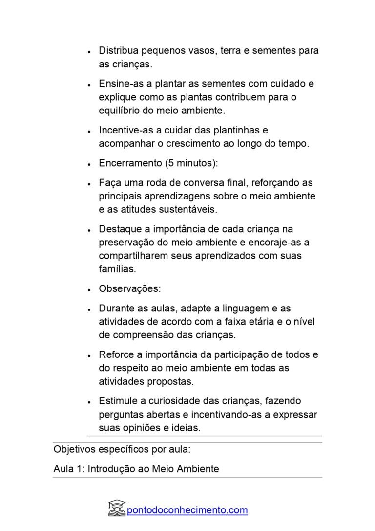 Plano de aula completo sobre meio ambiente para educação infantil ...