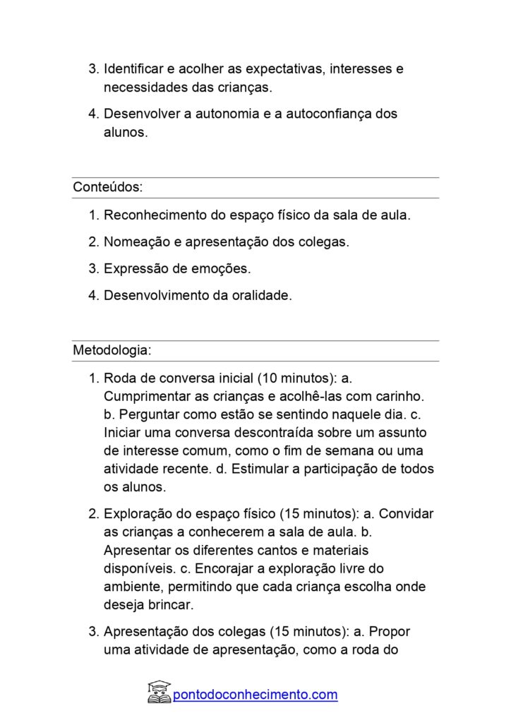 Acolhimento na educação infantil plano de aula da BNCC - Ponto do ...