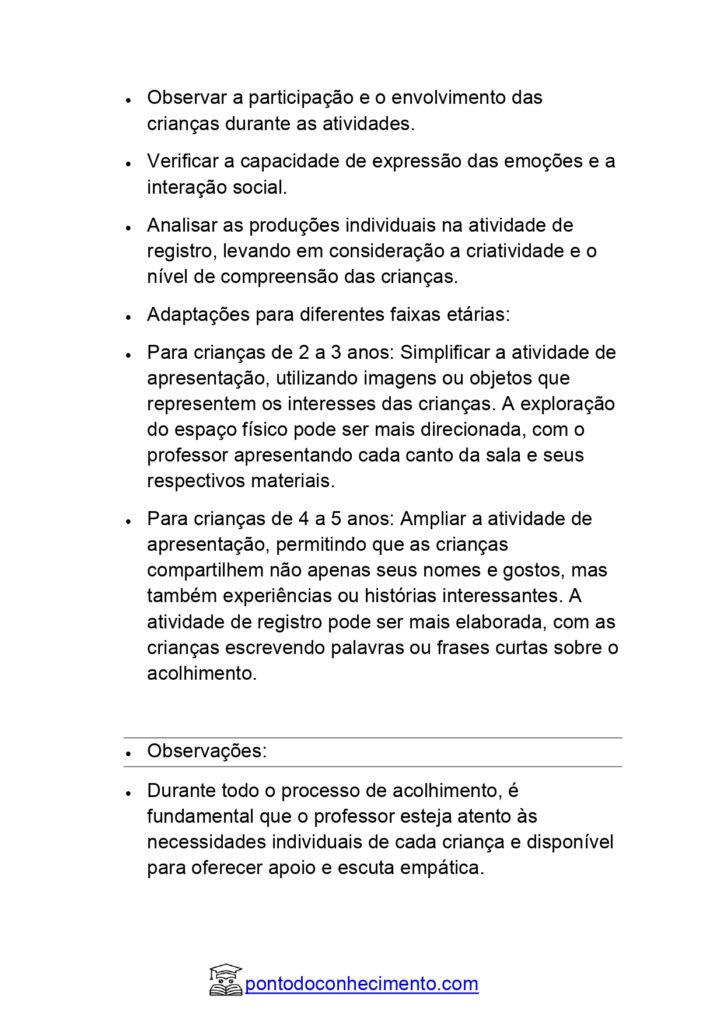 Acolhimento na educação infantil plano de aula da BNCC - Ponto do ...