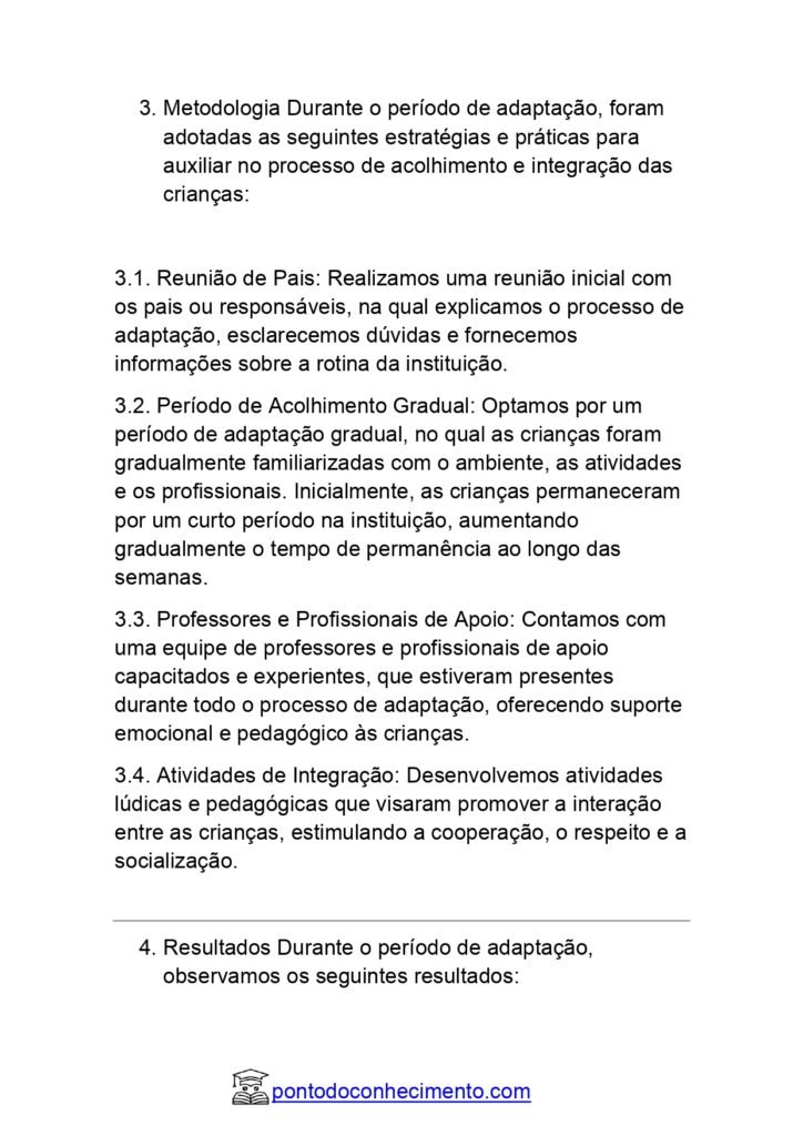 RELATÓRIO DE ADAPTAÇÃO NA EDUCAÇÃO INFANTIL - Ponto do Conhecimento