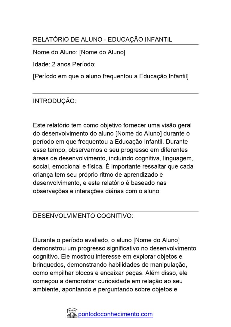 Relatório De Aluno - Educação Infantil: Relatório Modelo - Ponto Do ...