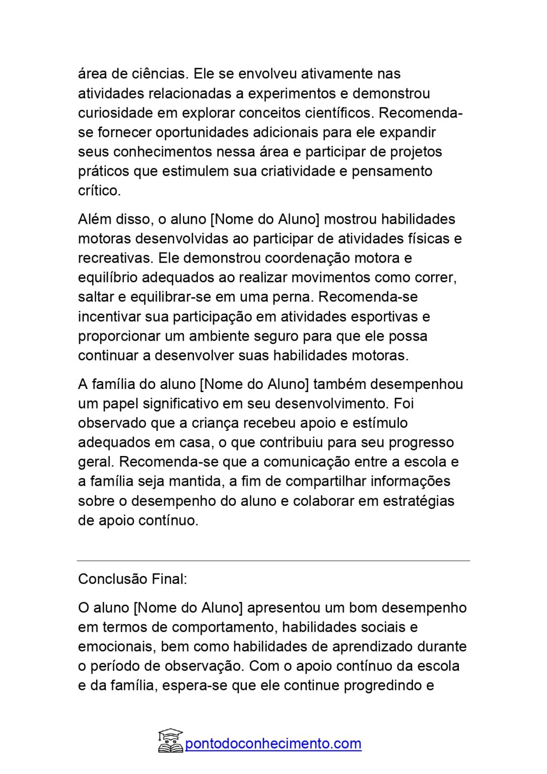 Relatório de comportamento de aluno educação infantil: Relatório modelo ...