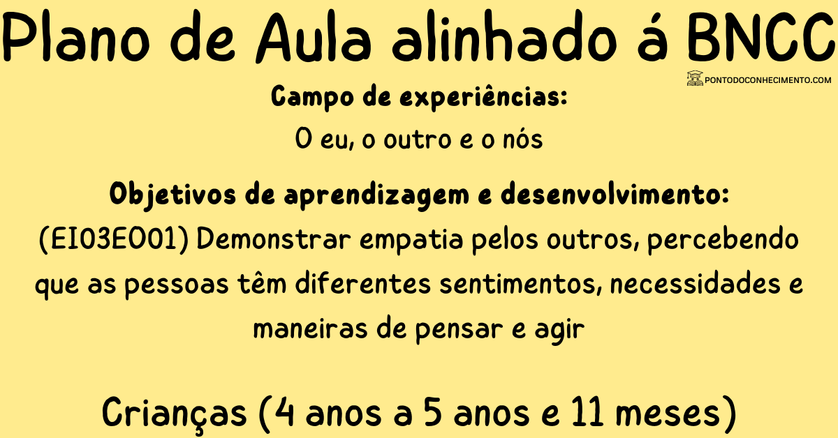 Você está visualizando atualmente Atividade de ensino BNCC EI03EO01: Demonstrar empatia pelos outros, percebendo que as pessoas têm diferentes sentimentos, necessidades e maneiras de pensar e agir.