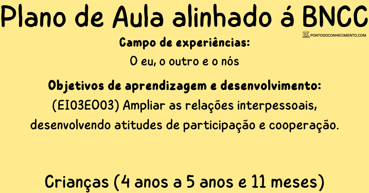 Você está visualizando atualmente Tarefa educativa com a habilidade EI03EO03: Ampliar as relações interpessoais, desenvolvendo atitudes de participação e cooperação.