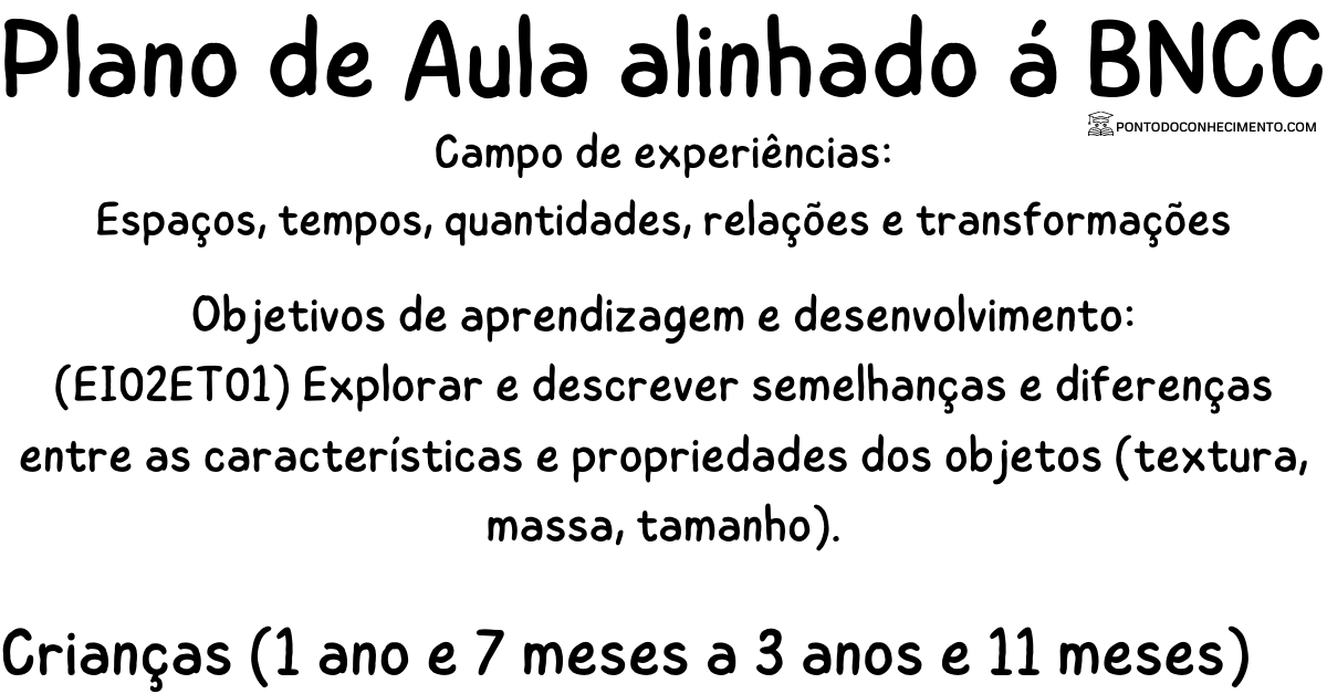 Você está visualizando atualmente Tarefa educativa com a habilidade EI02ET01 Explorar e descrever semelhanças e diferenças entre as características e propriedades dos objetos (textura, massa, tamanho).