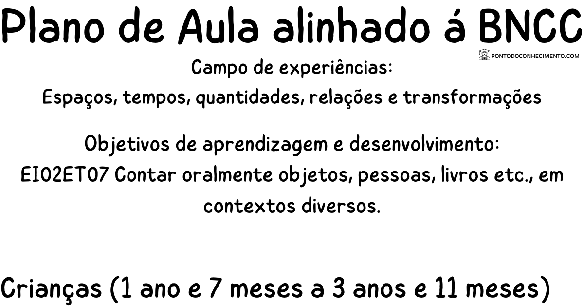 Você está visualizando atualmente Aula prática com a habilidade EI02ET07 Contar oralmente objetos, pessoas, livros etc., em contextos diversos.