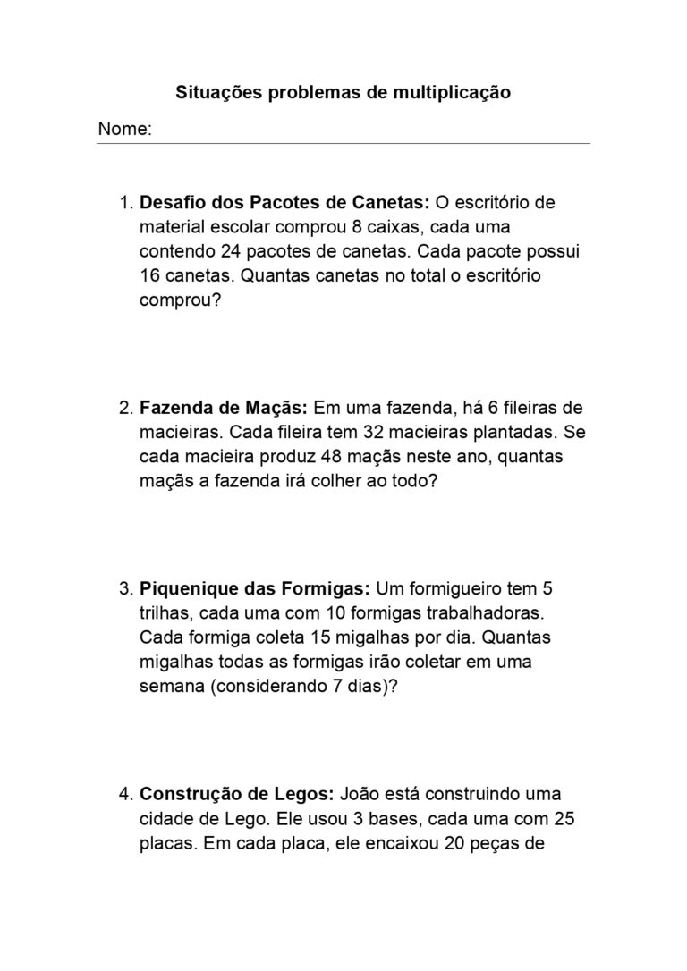 Situações problemas de multiplicação para 5º ano do ensino fundamental ...